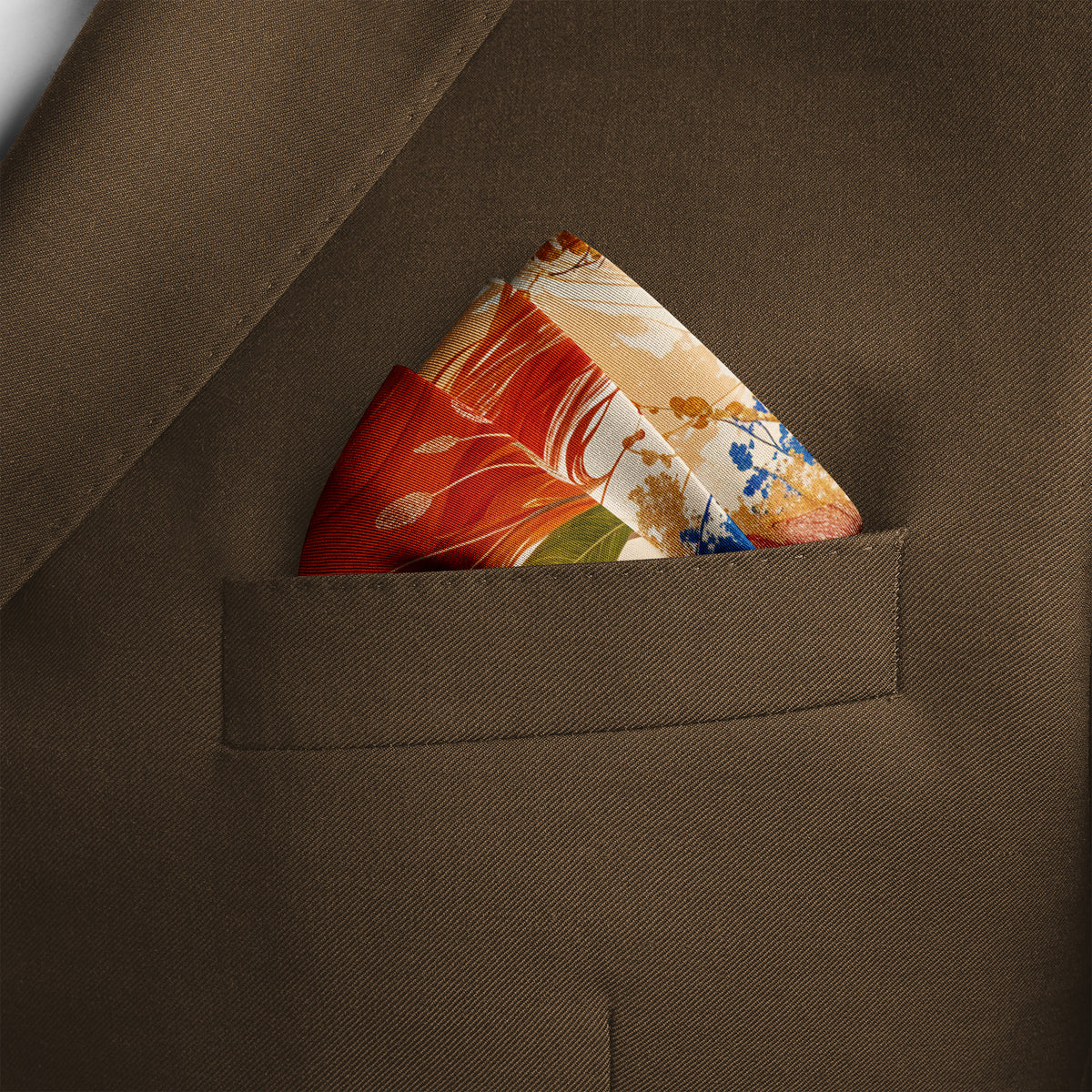 COBALT EMBER BLOSSOM SILK POCKET SQUARE