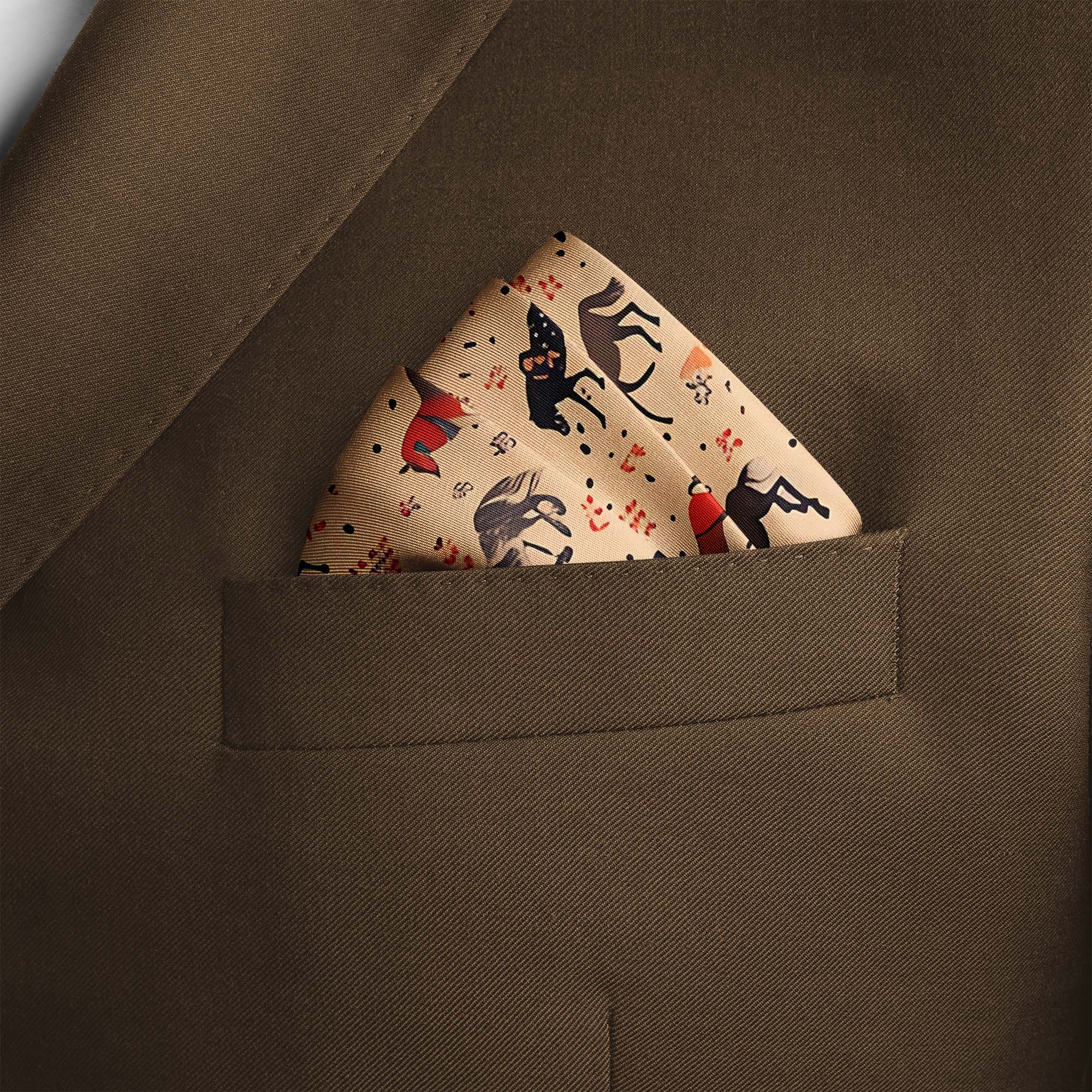 COLORED RUNNING HORSE SILK POCKET SQUARE