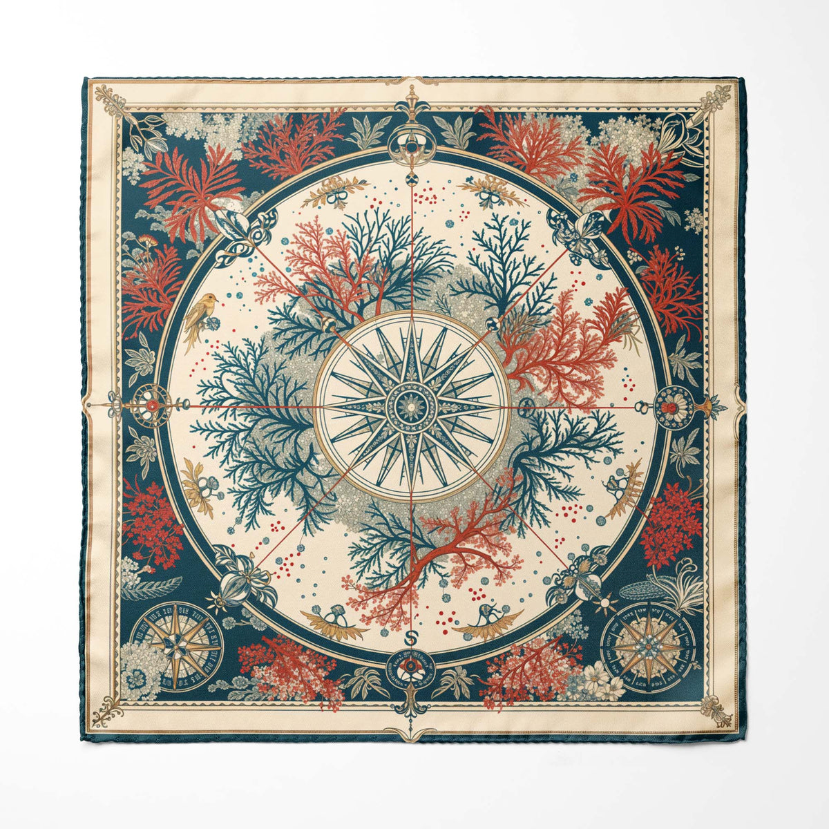 CORAL COMPASS GARDE SILK POCKET SQUARE