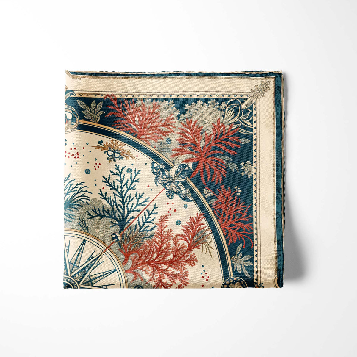 CORAL COMPASS GARDE SILK POCKET SQUARE