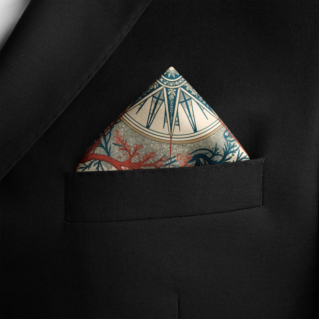 CORAL COMPASS GARDE SILK POCKET SQUARE