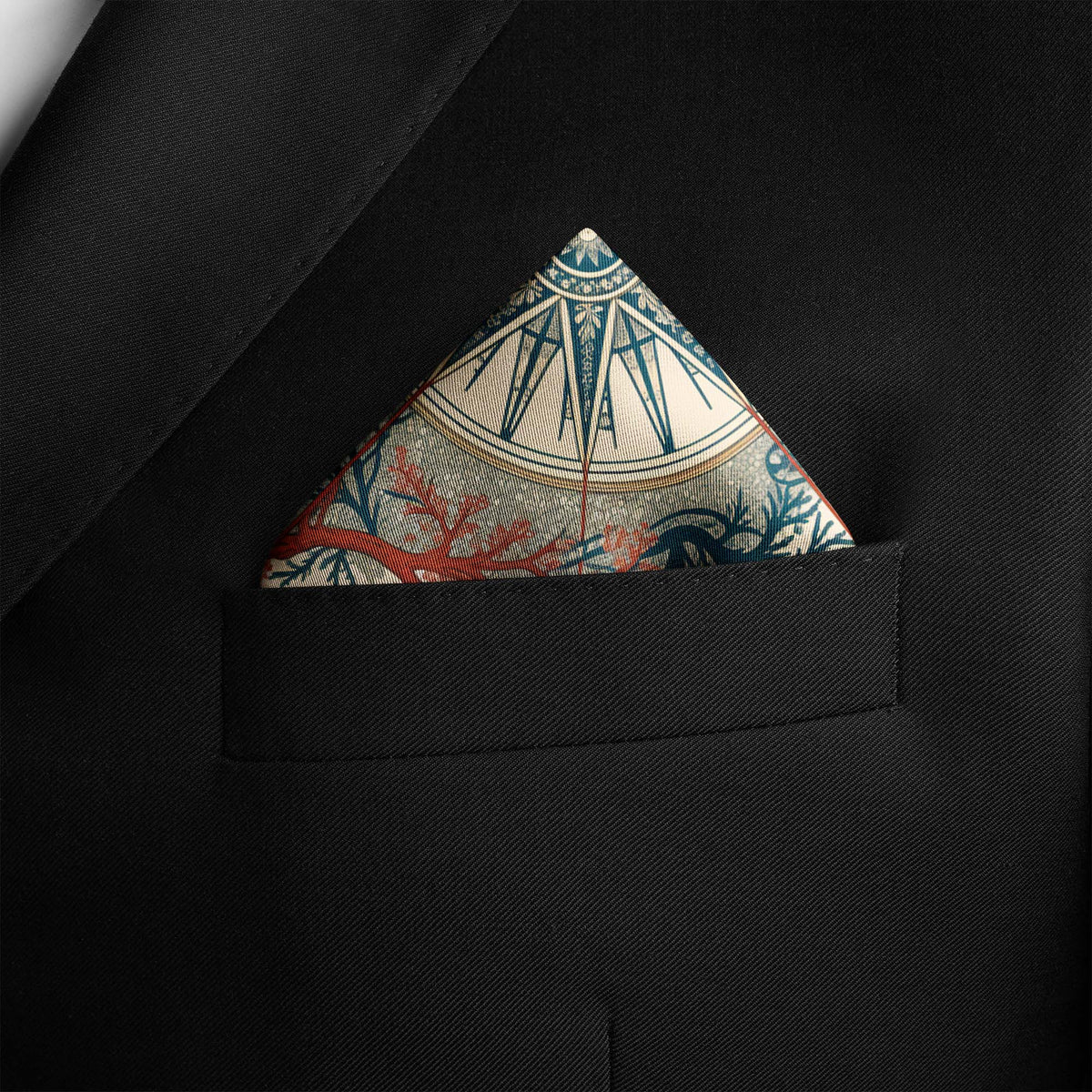 CORAL COMPASS GARDE SILK POCKET SQUARE