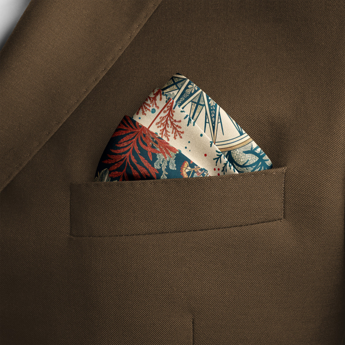 CORAL COMPASS GARDE SILK POCKET SQUARE