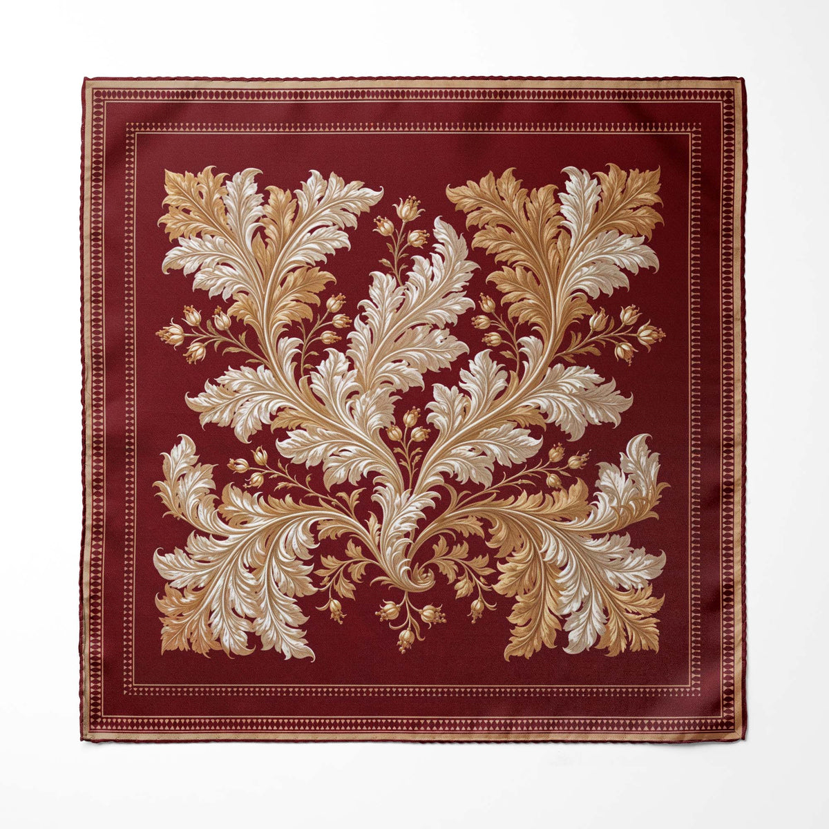 CRIMSON ACANTHUS SILK POCKET SQUARE