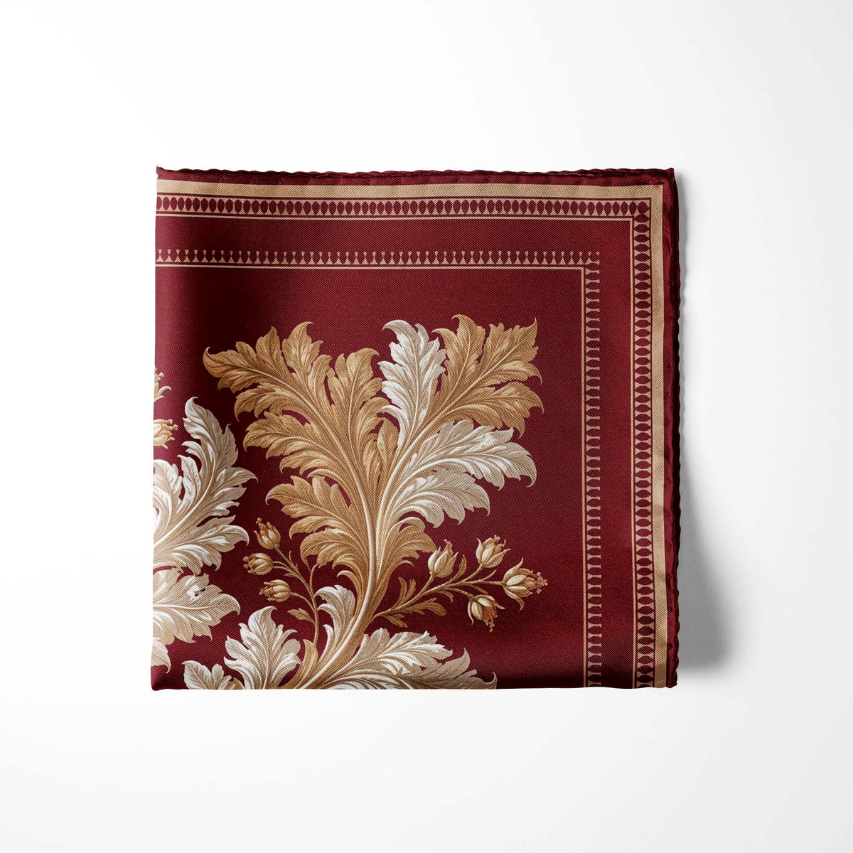 CRIMSON ACANTHUS SILK POCKET SQUARE