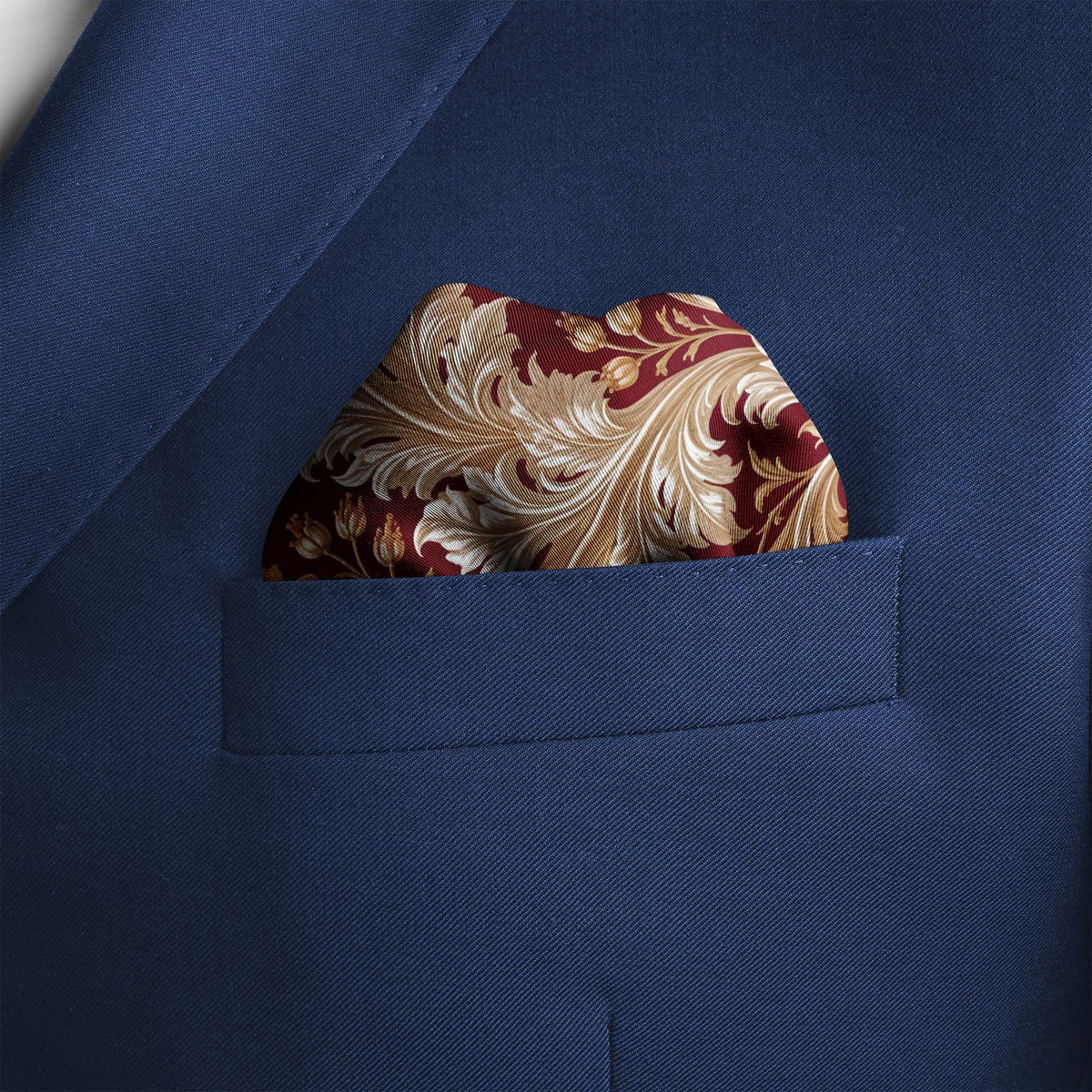 CRIMSON ACANTHUS SILK POCKET SQUARE