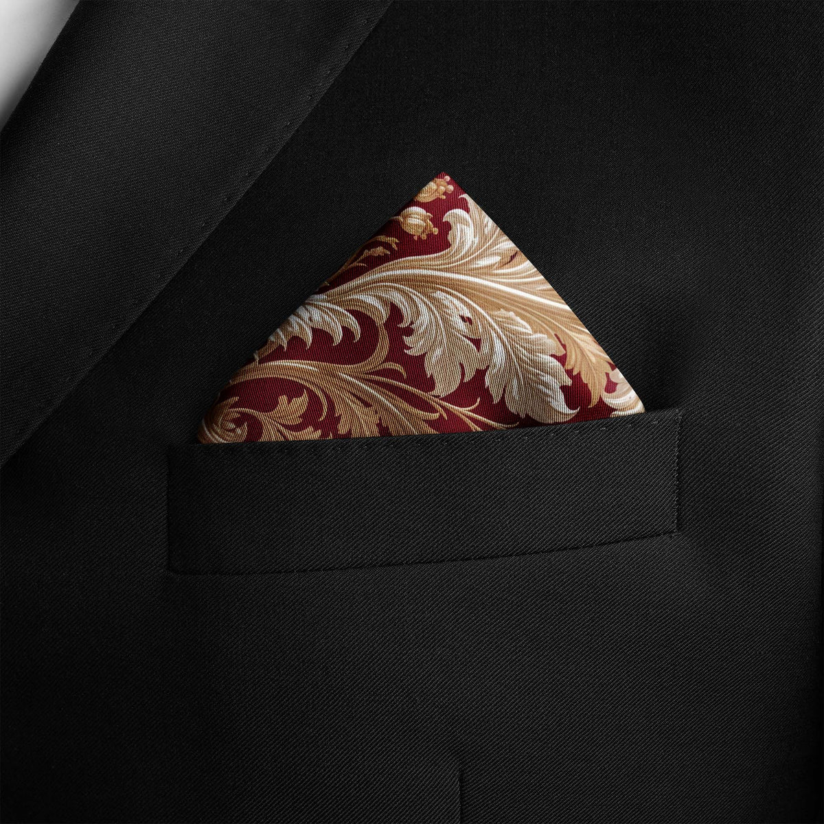 CRIMSON ACANTHUS SILK POCKET SQUARE