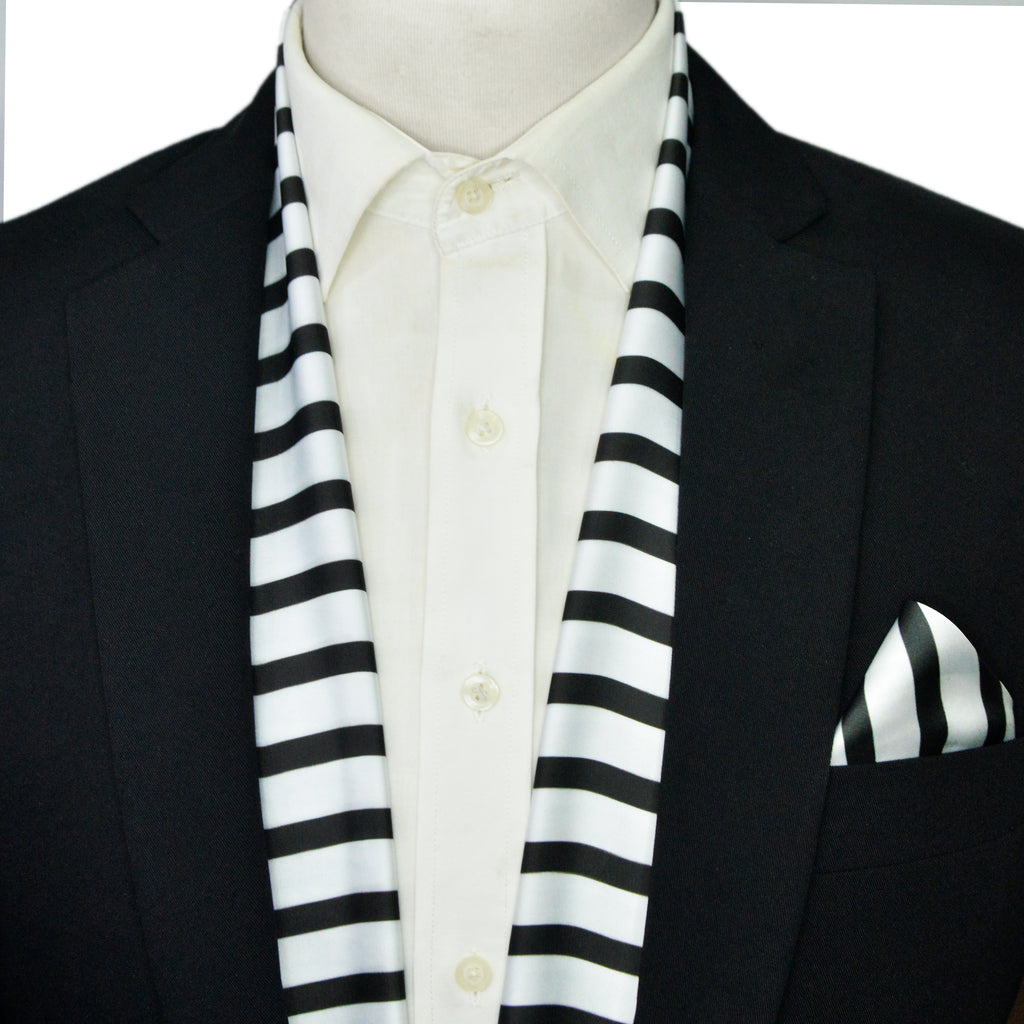WHITE STRIPES MEN SCARF AND POCKET SQUARE SET – PREMIUM COLLECTION