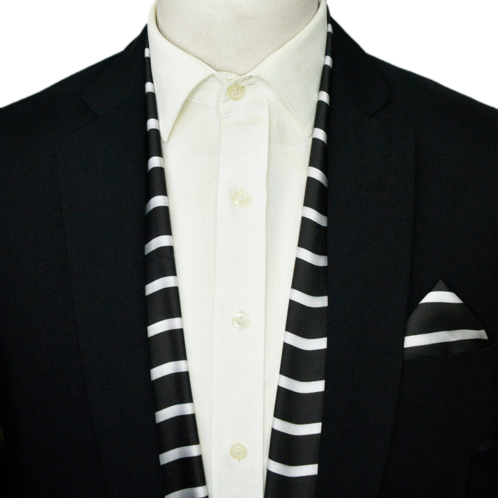 BLACK STRIPES MEN SCARF AND POCKET SQUARE SET – PREMIUM COLLECTION