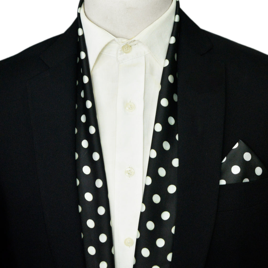 BLACK SMALL POLKA DOTS MEN SCARF AND POCKET SQUARE SET – PREMIUM COLLECTION