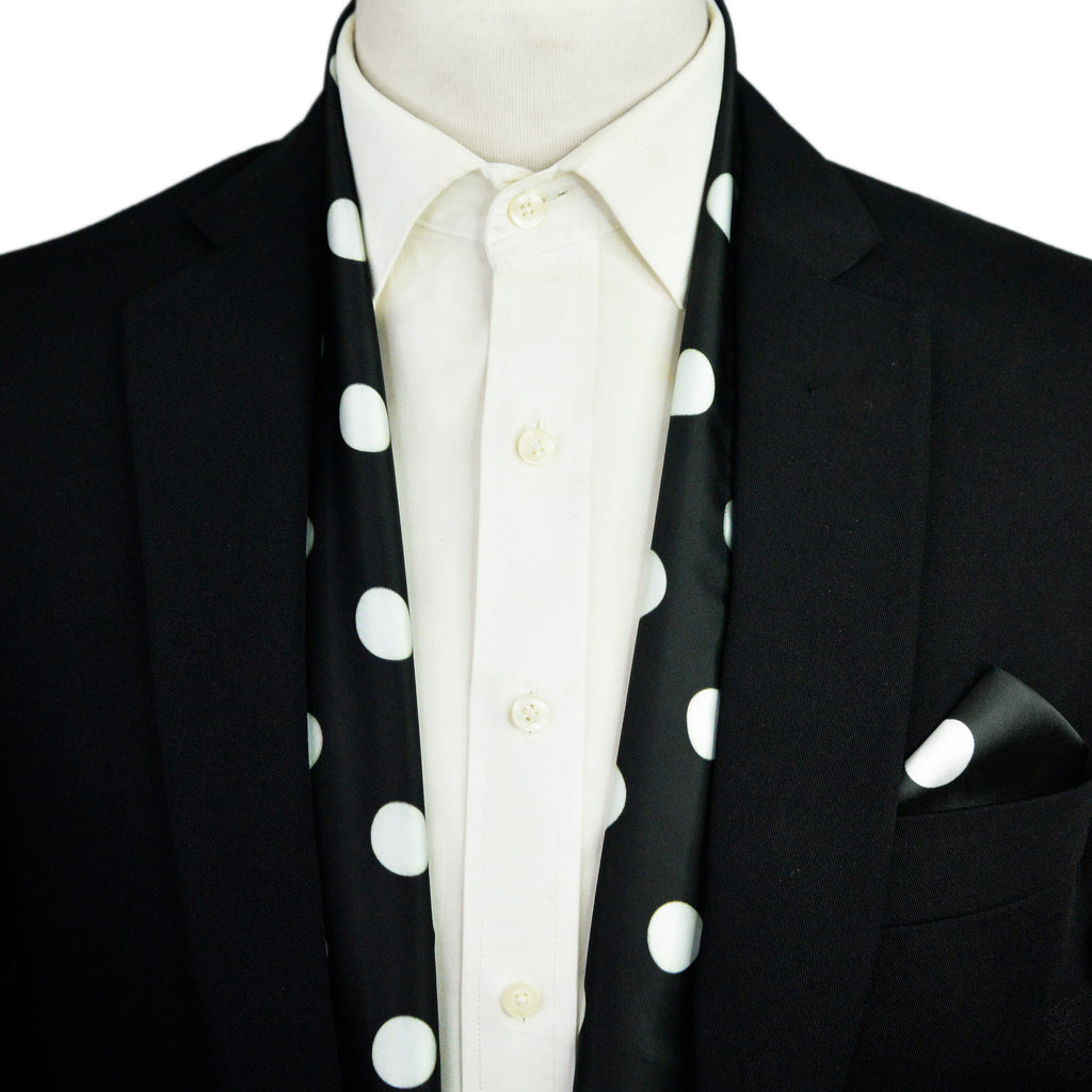 BLACK MIDDLE POLKA DOTS MEN SCARF AND POCKET SQUARE SET – PREMIUM COLLECTION
