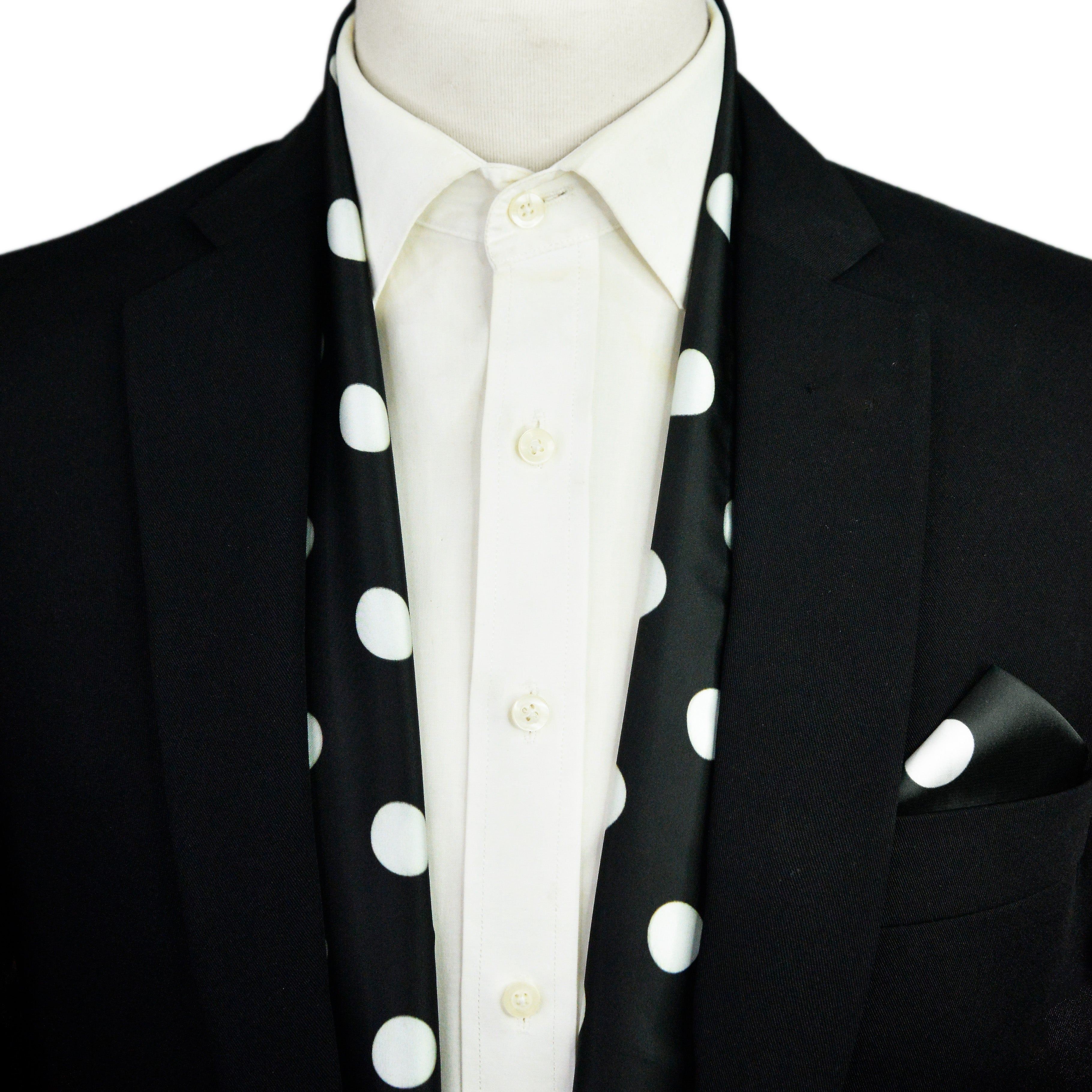 BLACK MIDDLE POLKA DOTS MEN SCARF AND POCKET SQUARE SET – PREMIUM COLLECTION