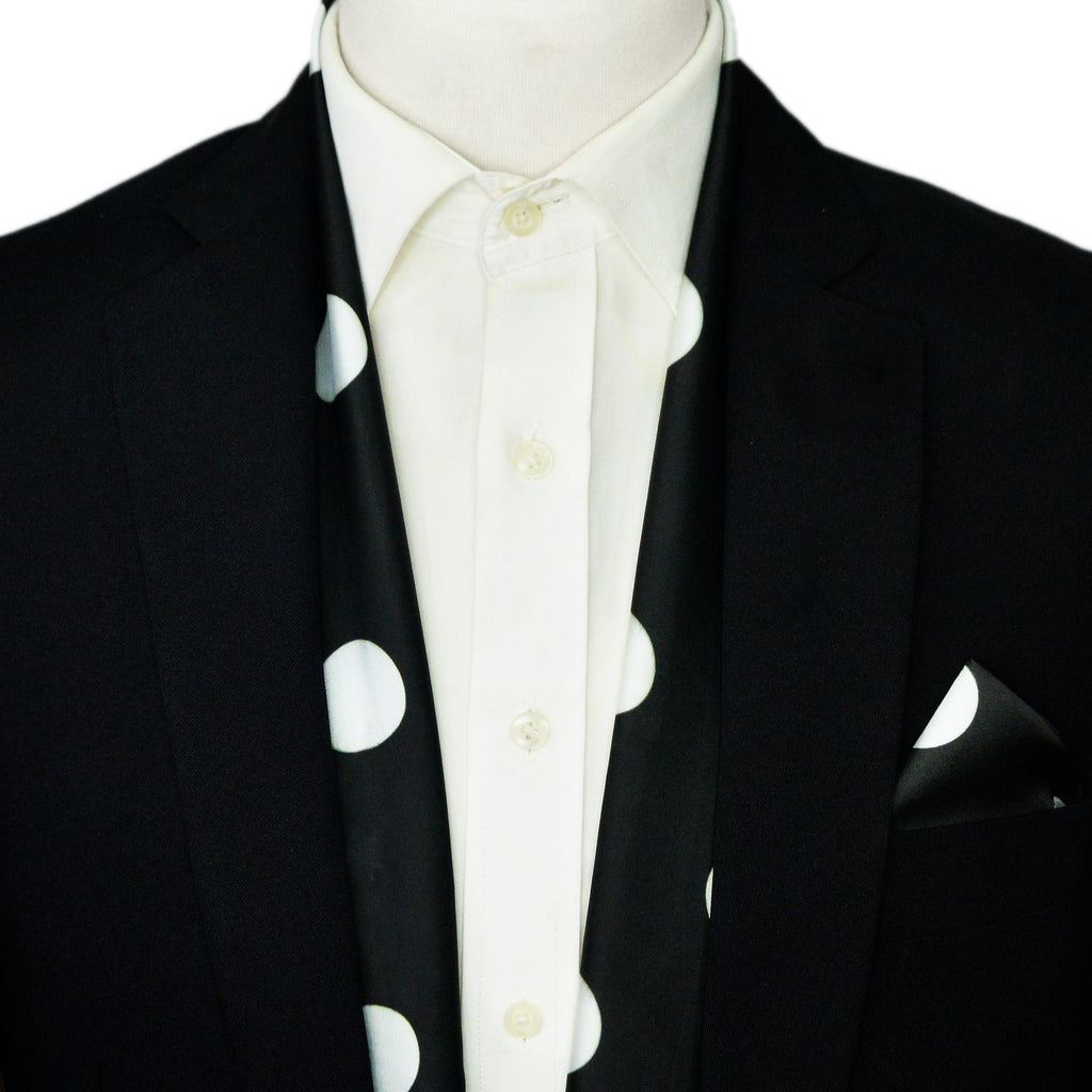 BLACK LARGE POLKA DOTS MEN SCARF AND POCKET SQUARE SET – PREMIUM COLLECTION