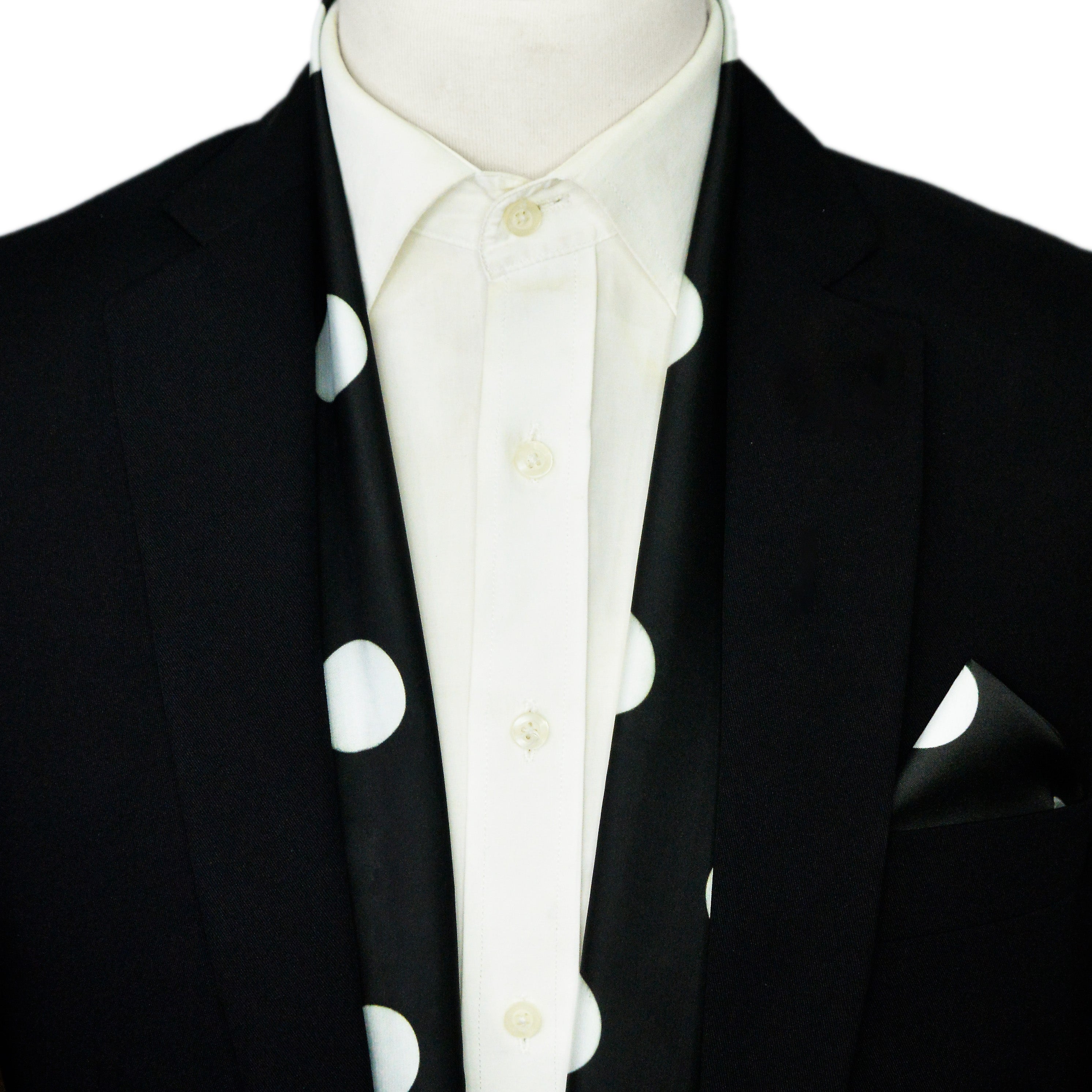 BLACK LARGE POLKA DOTS MEN SCARF AND POCKET SQUARE SET – PREMIUM COLLECTION