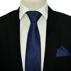 NAVY BLUE PAISLEY NECKTIE AND POCKET SQUARE SET