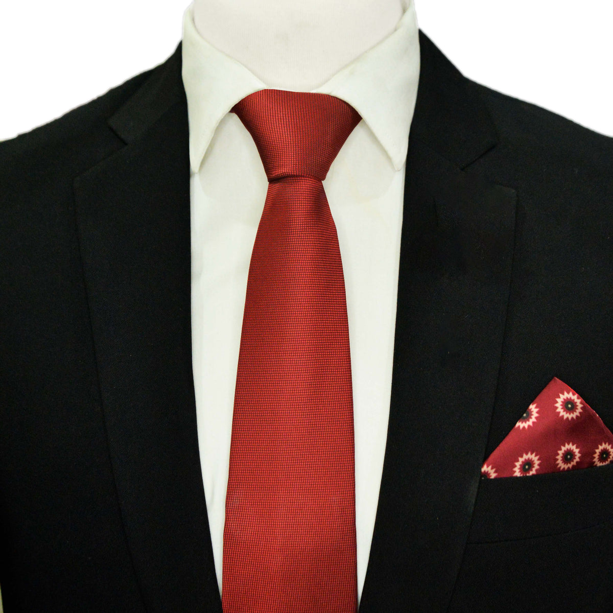 RED VINE TEXTURE TIE AND POCKET SQUARE SET