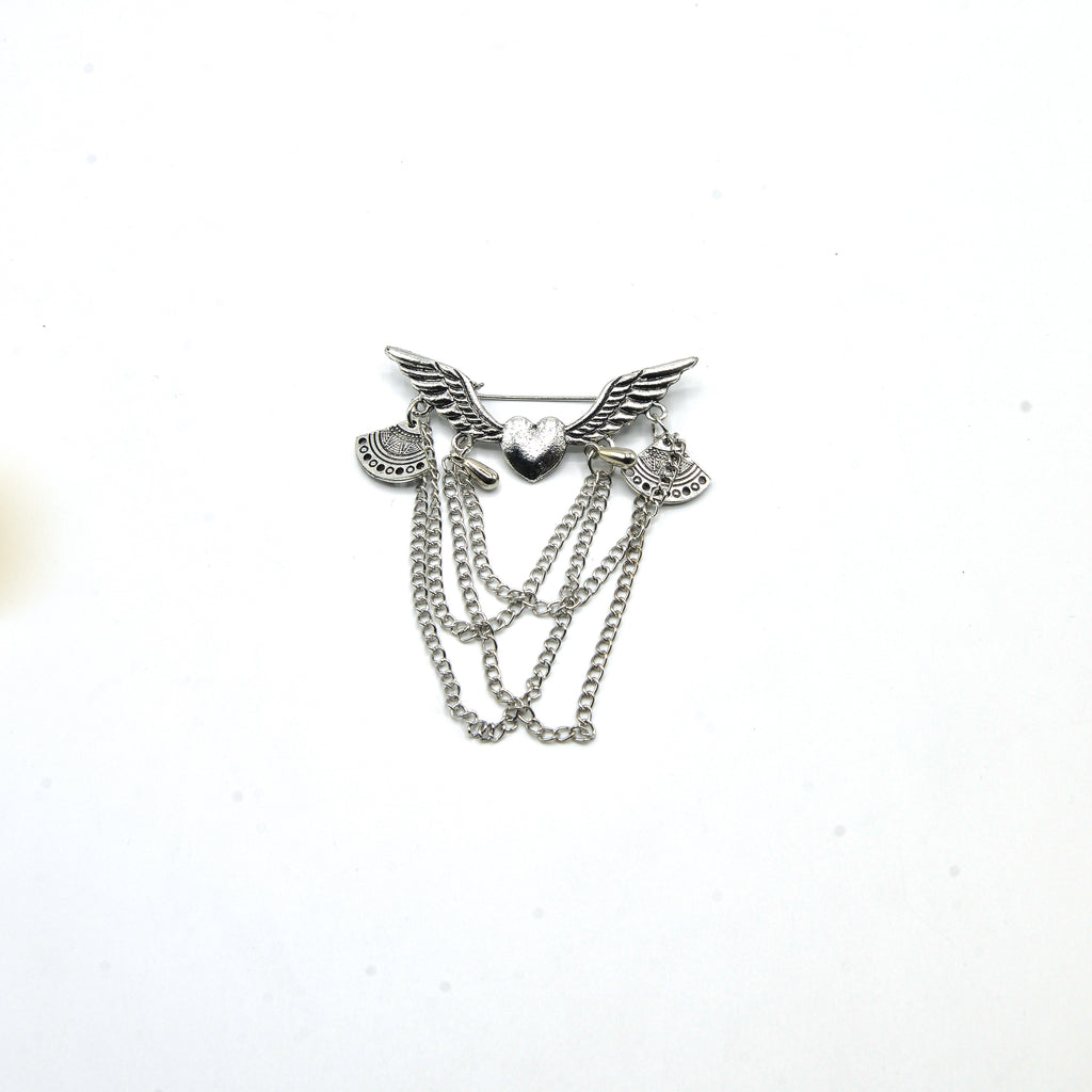 SILVER HEART TASSELS BROOCH