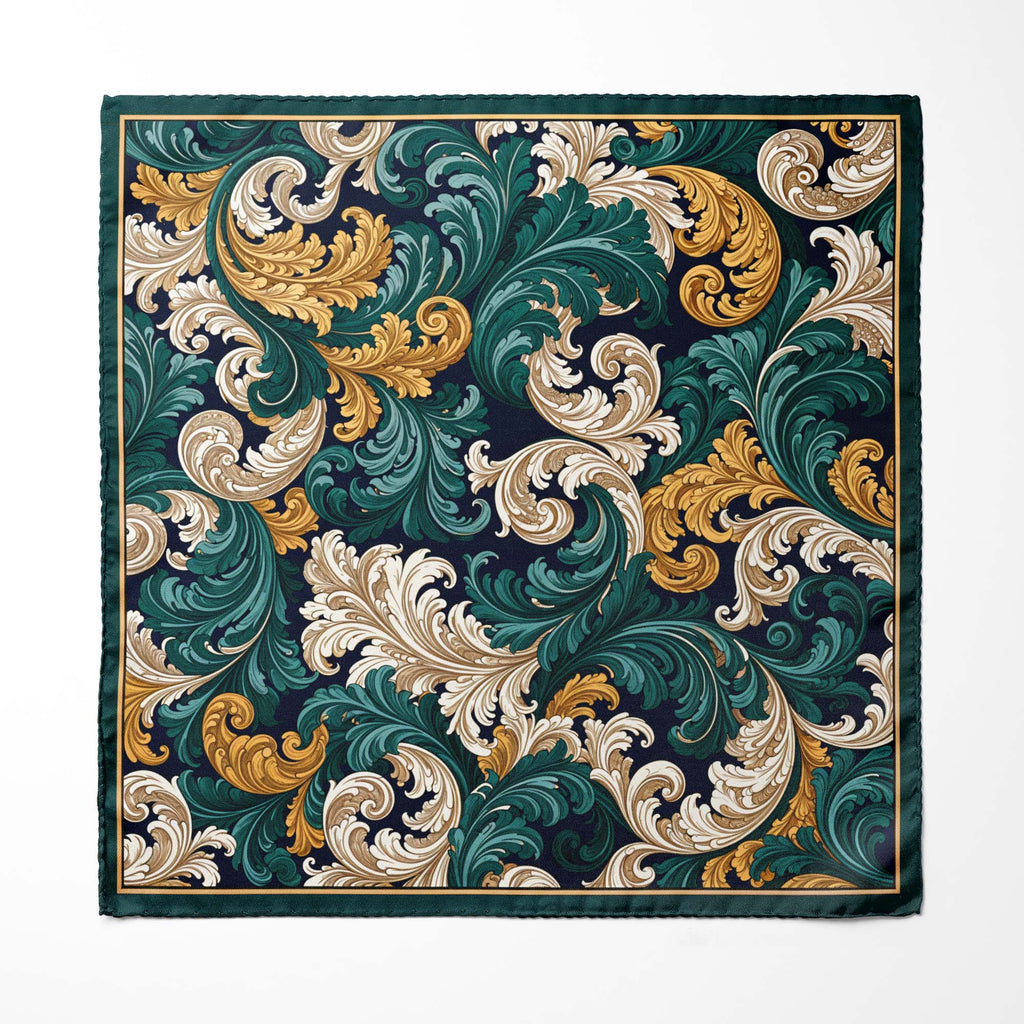 EMERALD BAROQUE SILK POCKET SQUARE