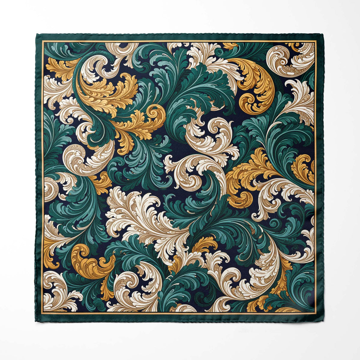 EMERALD BAROQUE SILK POCKET SQUARE