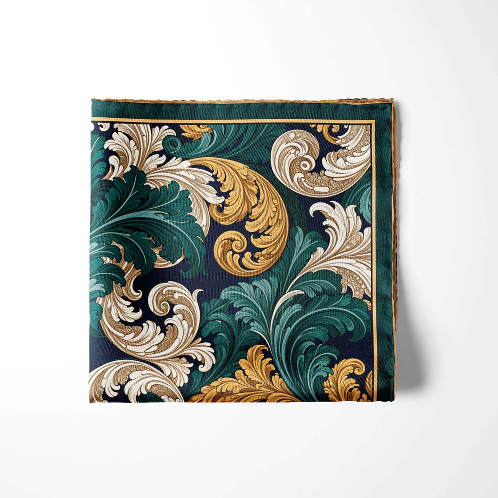 EMERALD BAROQUE SILK POCKET SQUARE