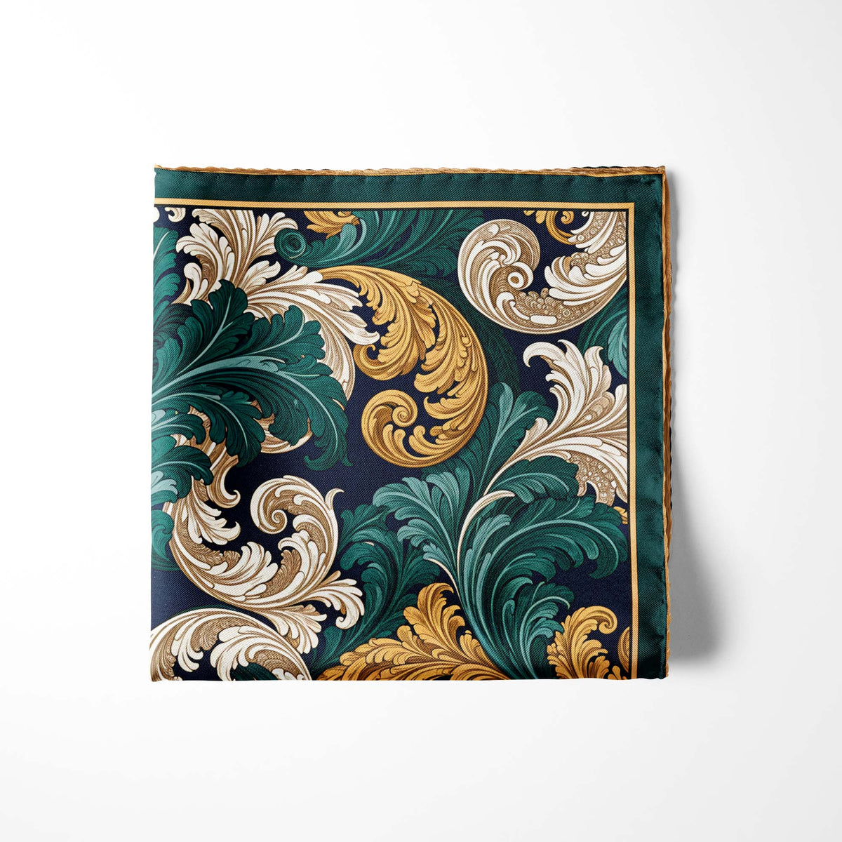 EMERALD BAROQUE SILK POCKET SQUARE