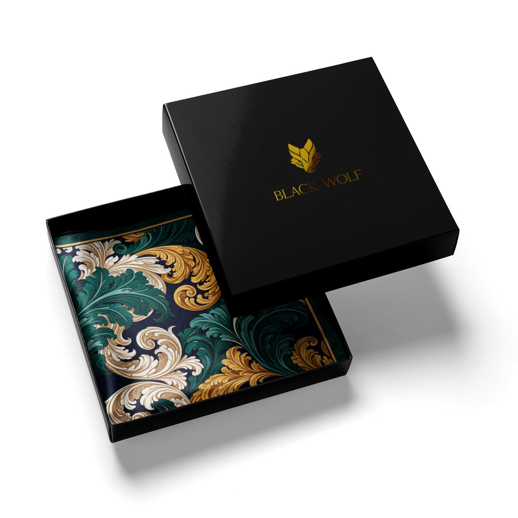 EMERALD BAROQUE SILK POCKET SQUARE