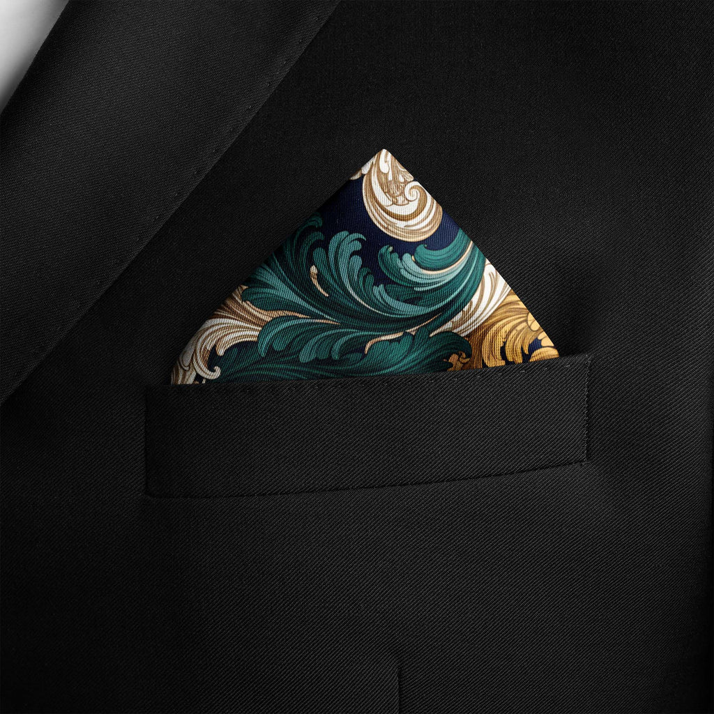EMERALD BAROQUE SILK POCKET SQUARE
