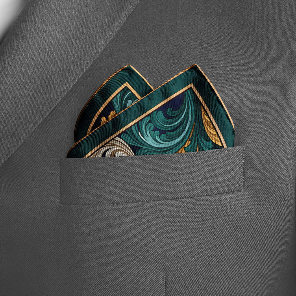 EMERALD BAROQUE SILK POCKET SQUARE