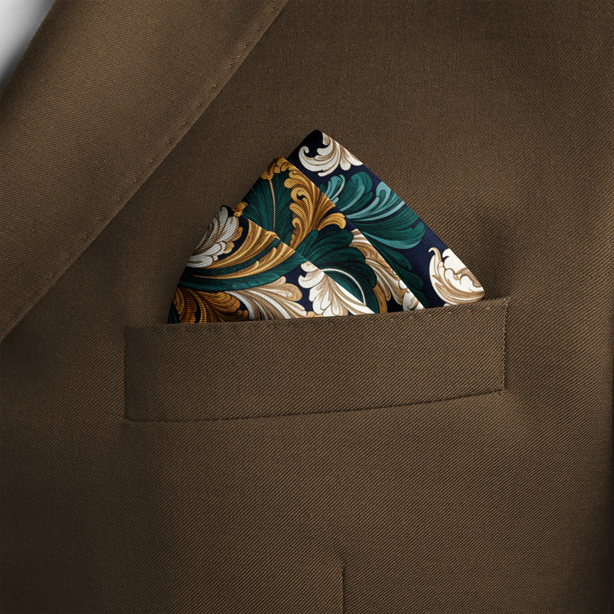 EMERALD BAROQUE SILK POCKET SQUARE