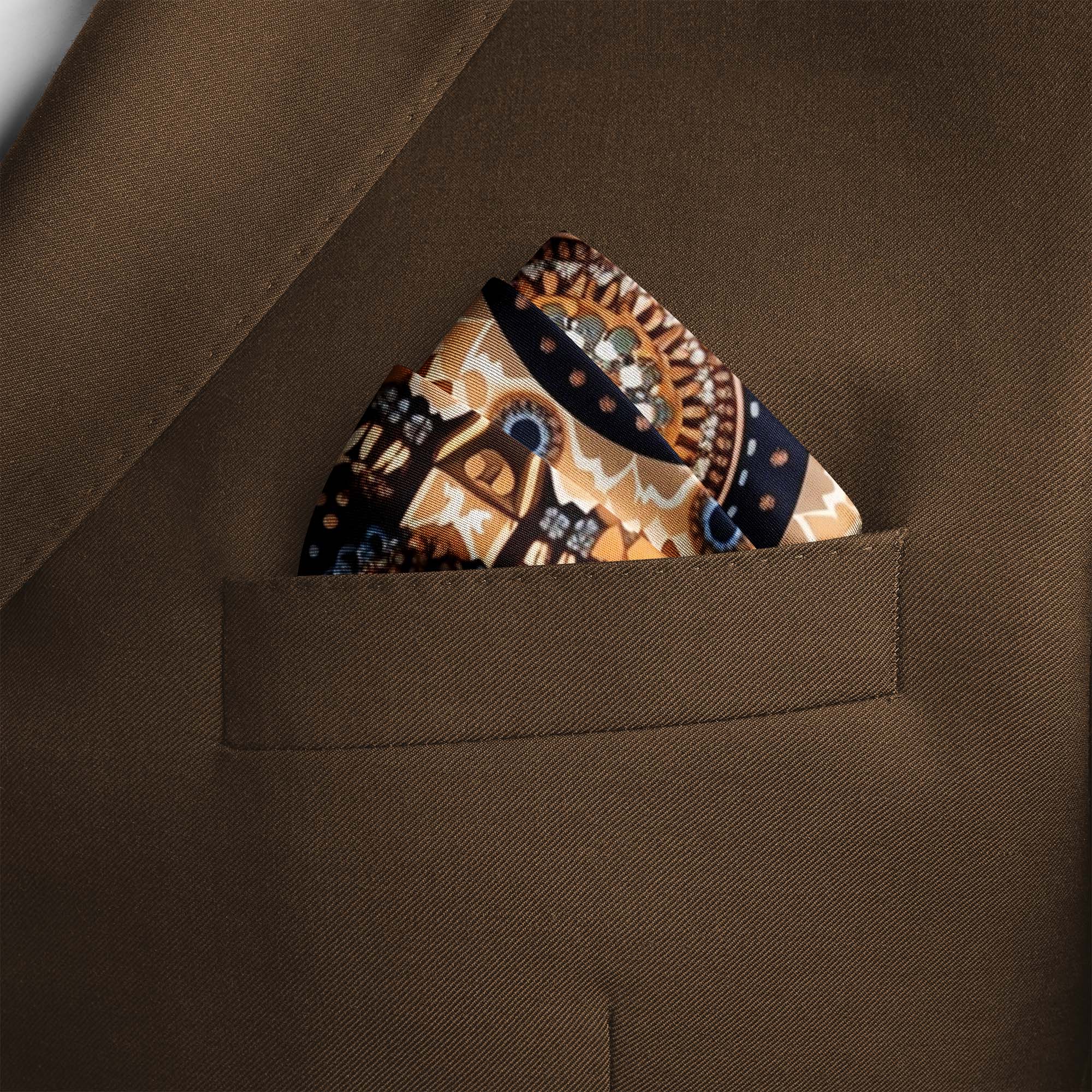 ETHNIC TRIBAL ROUND SILK POCKET SQUARE