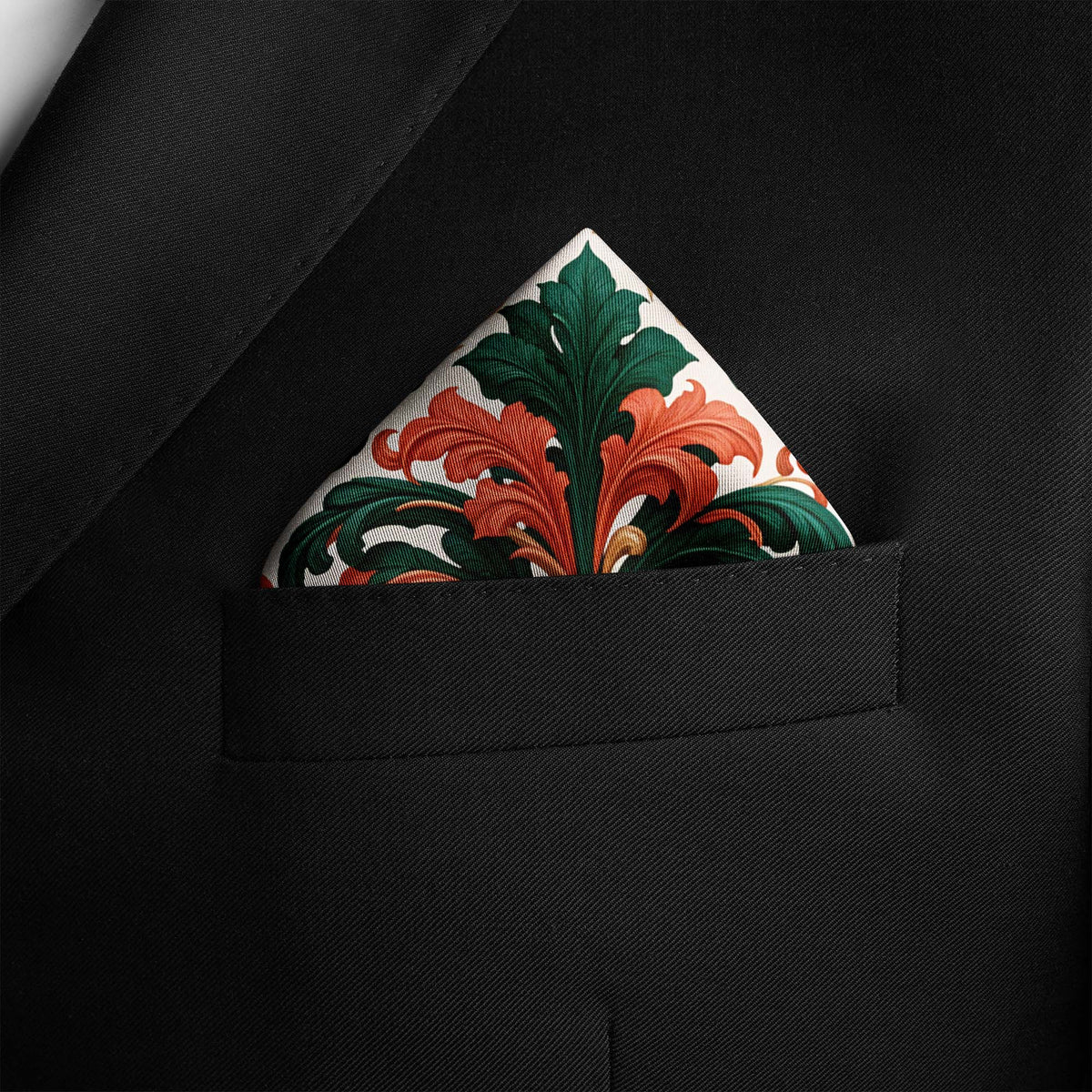 FLORENTINE LEAF SILK POCKET SQUARE