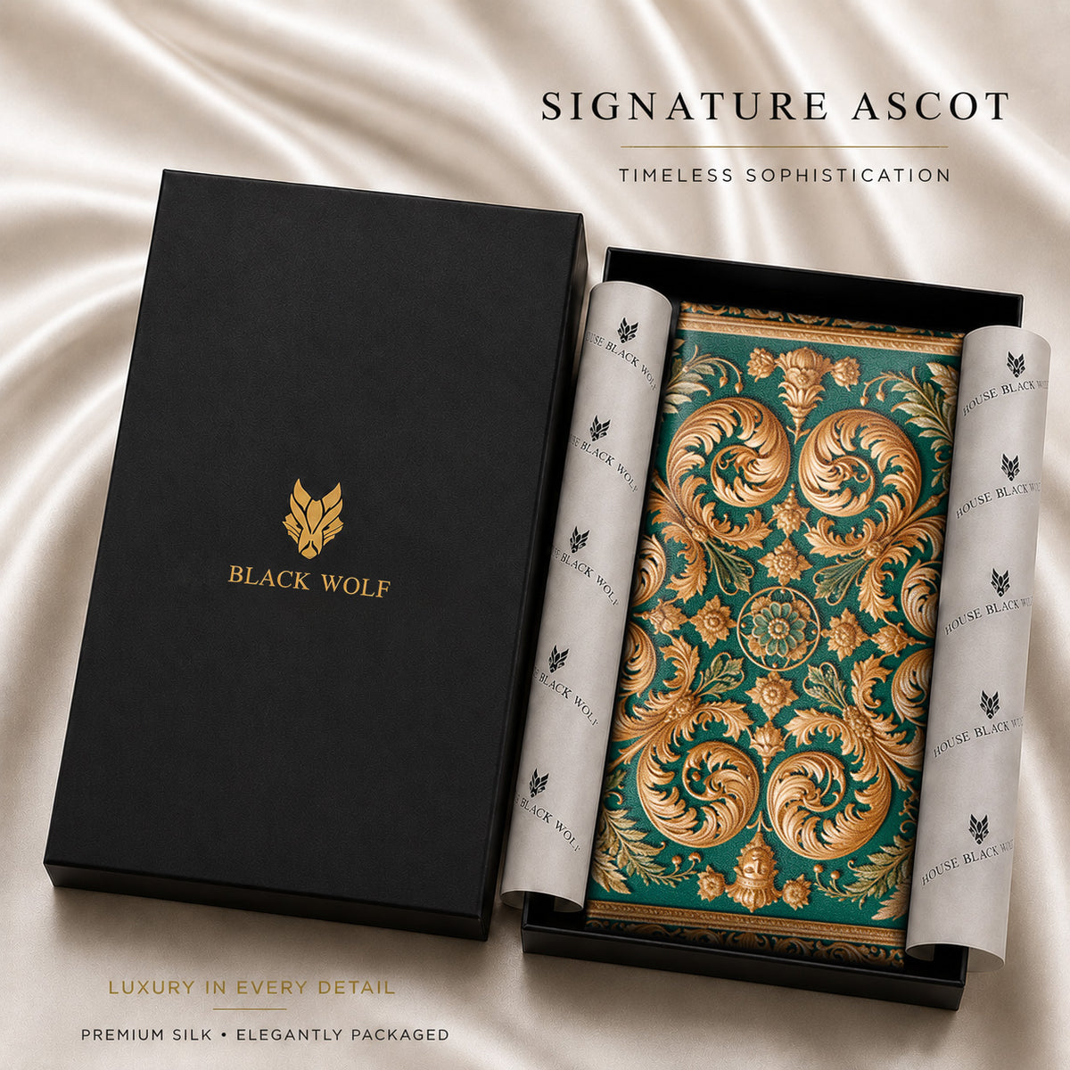 GILDED VERDURE SILK ASCOT – PREMIUM COLLECTION