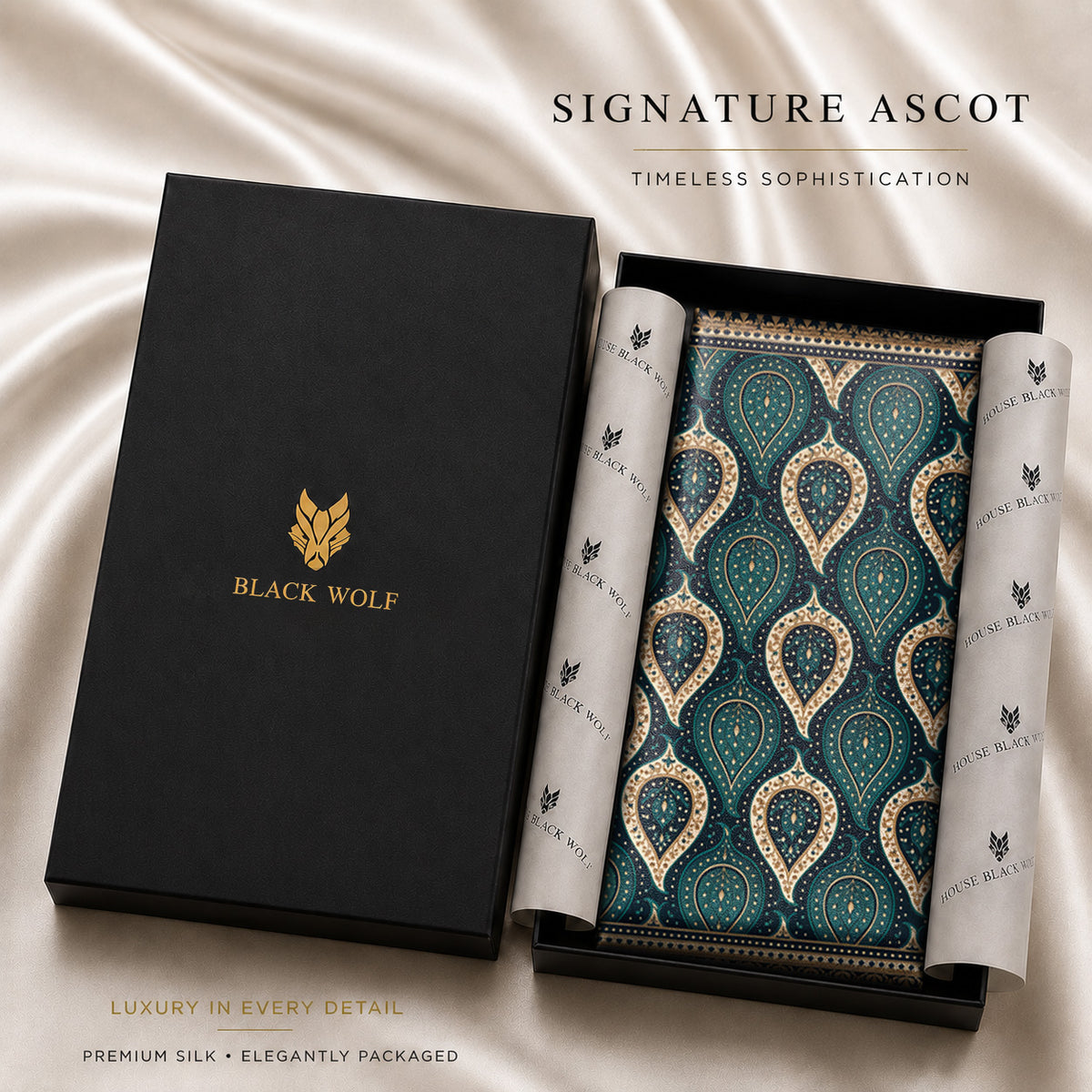 GOLDEN PERSIAN SILK ASCOT – PREMIUM COLLECTION