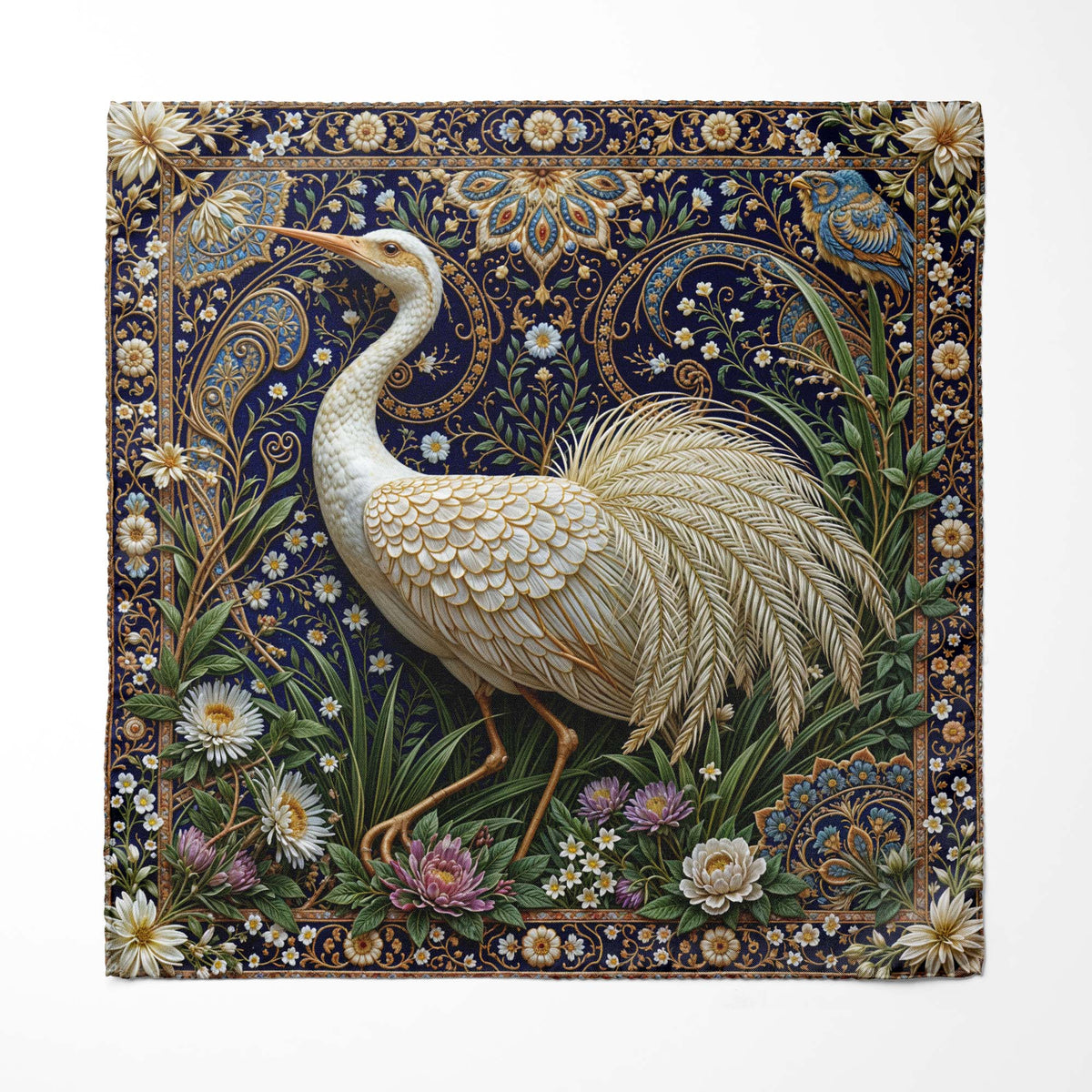 IVORY CRANE SILK POCKET SQUARE