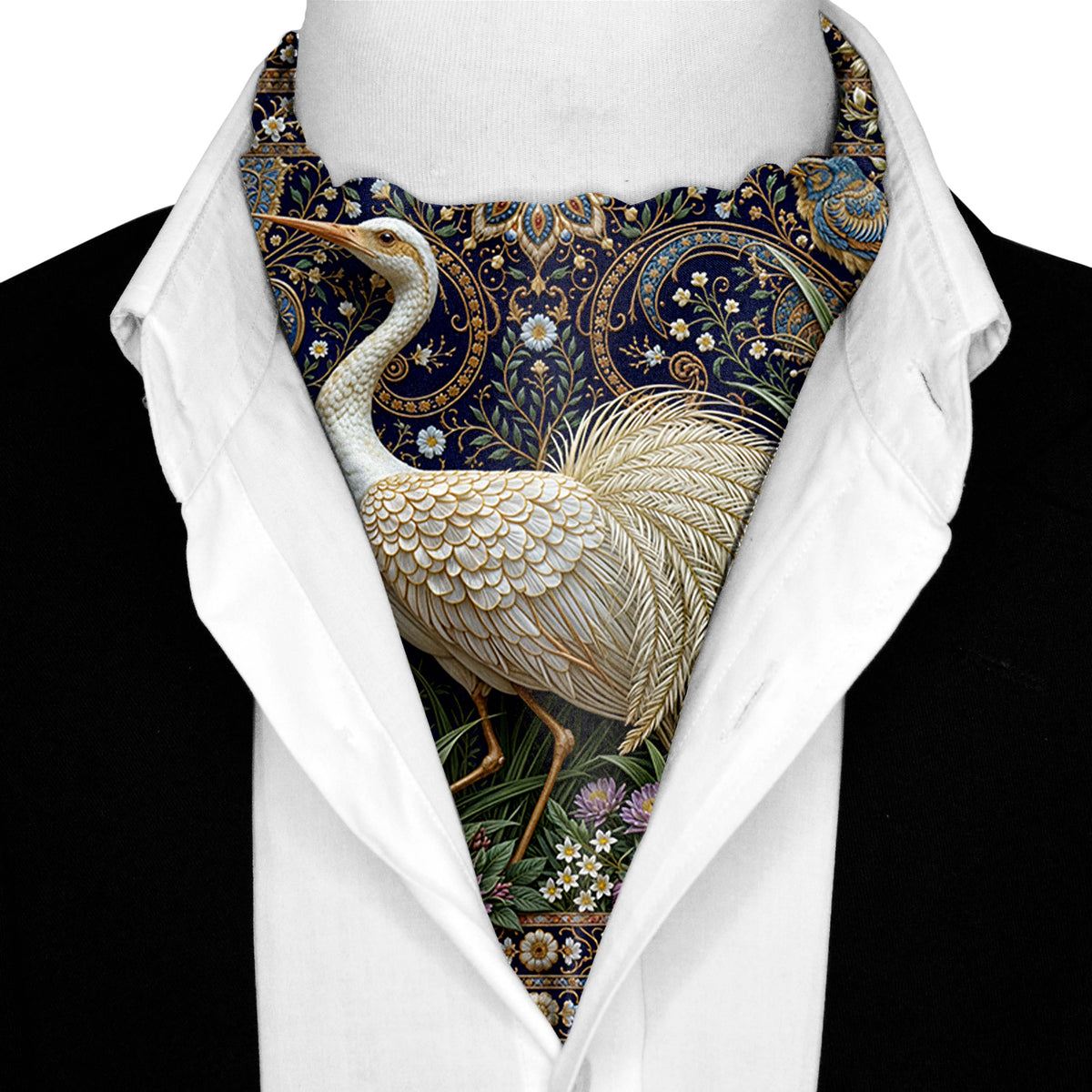 IVORY CRANE SILK ASCOT – PREMIUM COLLECTION