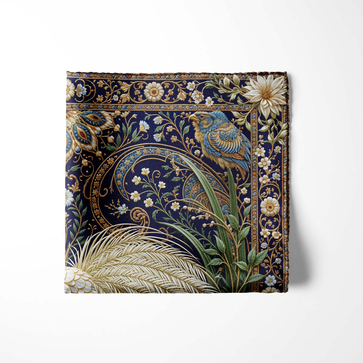 IVORY CRANE SILK POCKET SQUARE