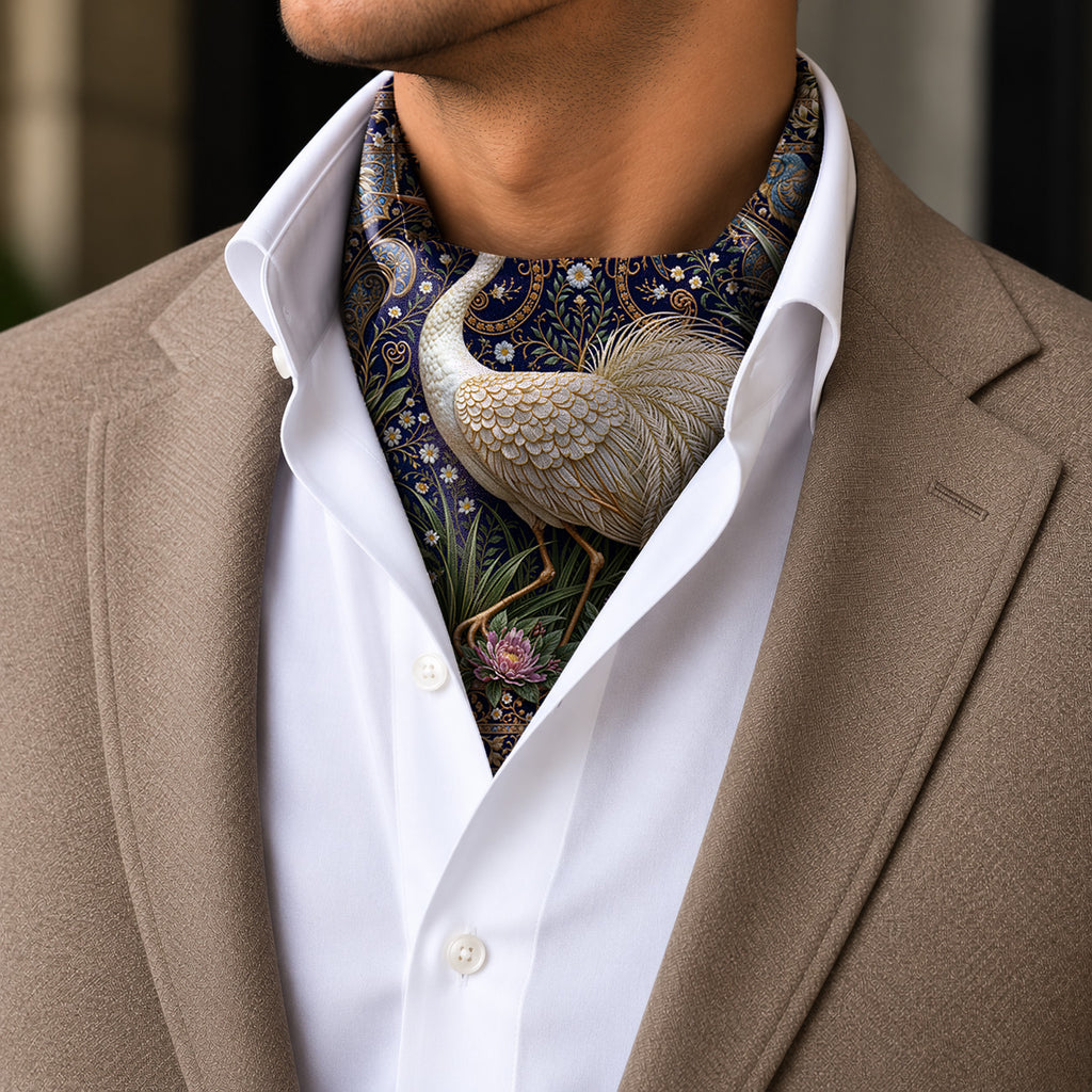 IVORY CRANE SILK ASCOT – PREMIUM COLLECTION