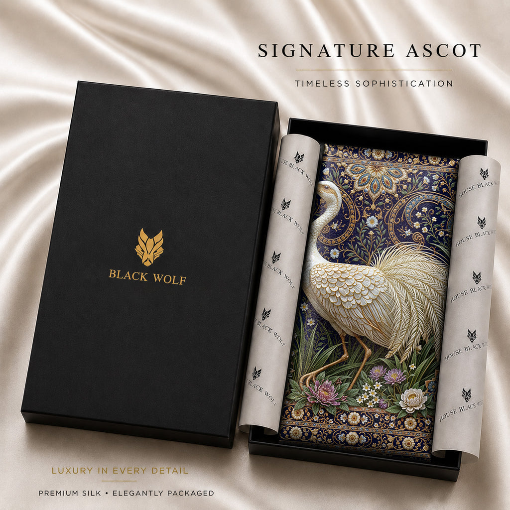 IVORY CRANE SILK ASCOT – PREMIUM COLLECTION