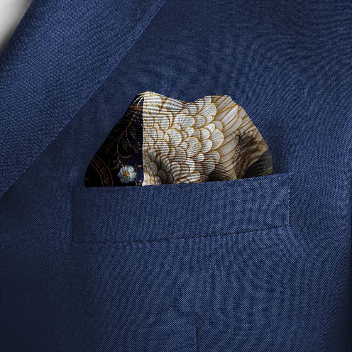 IVORY CRANE SILK POCKET SQUARE