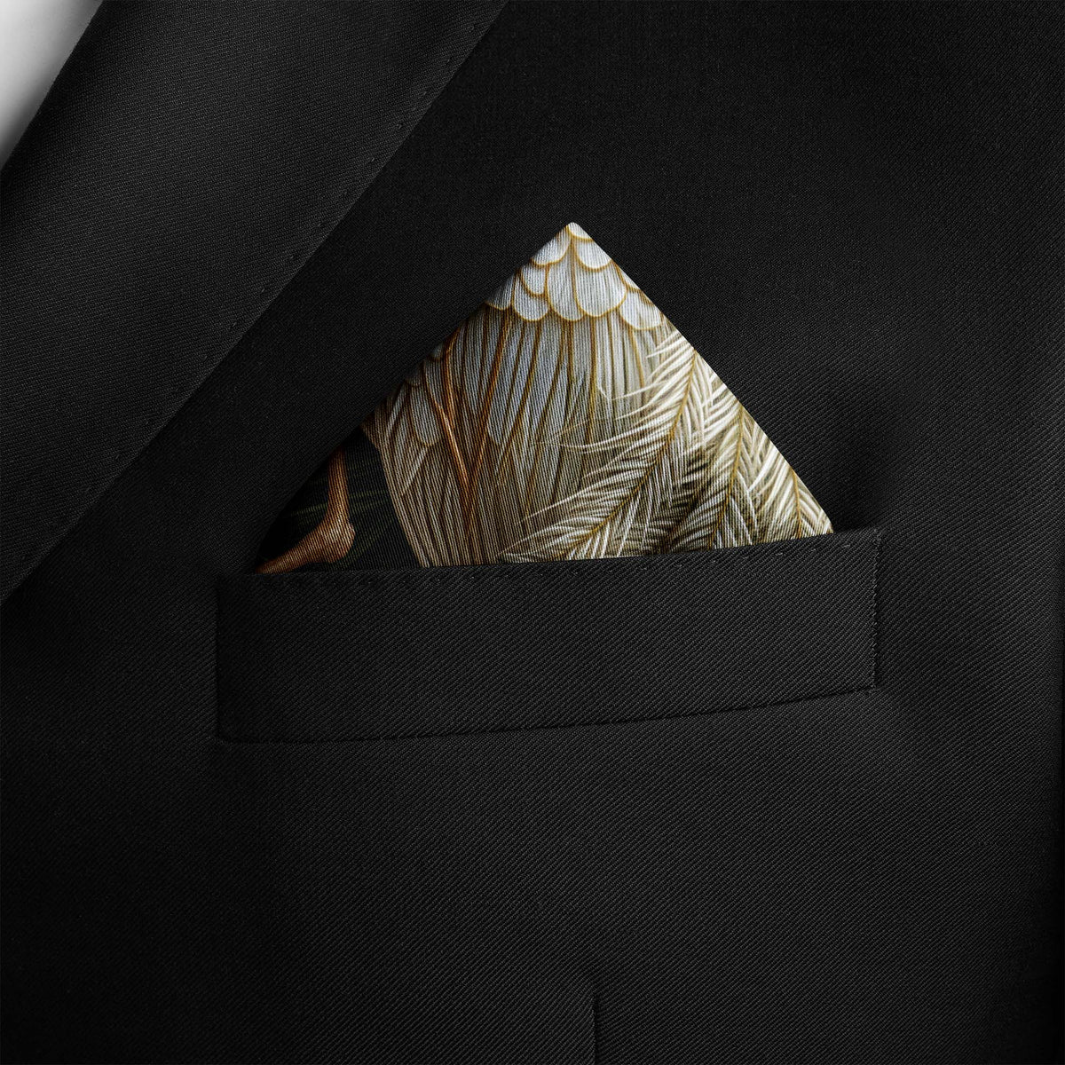 IVORY CRANE SILK POCKET SQUARE