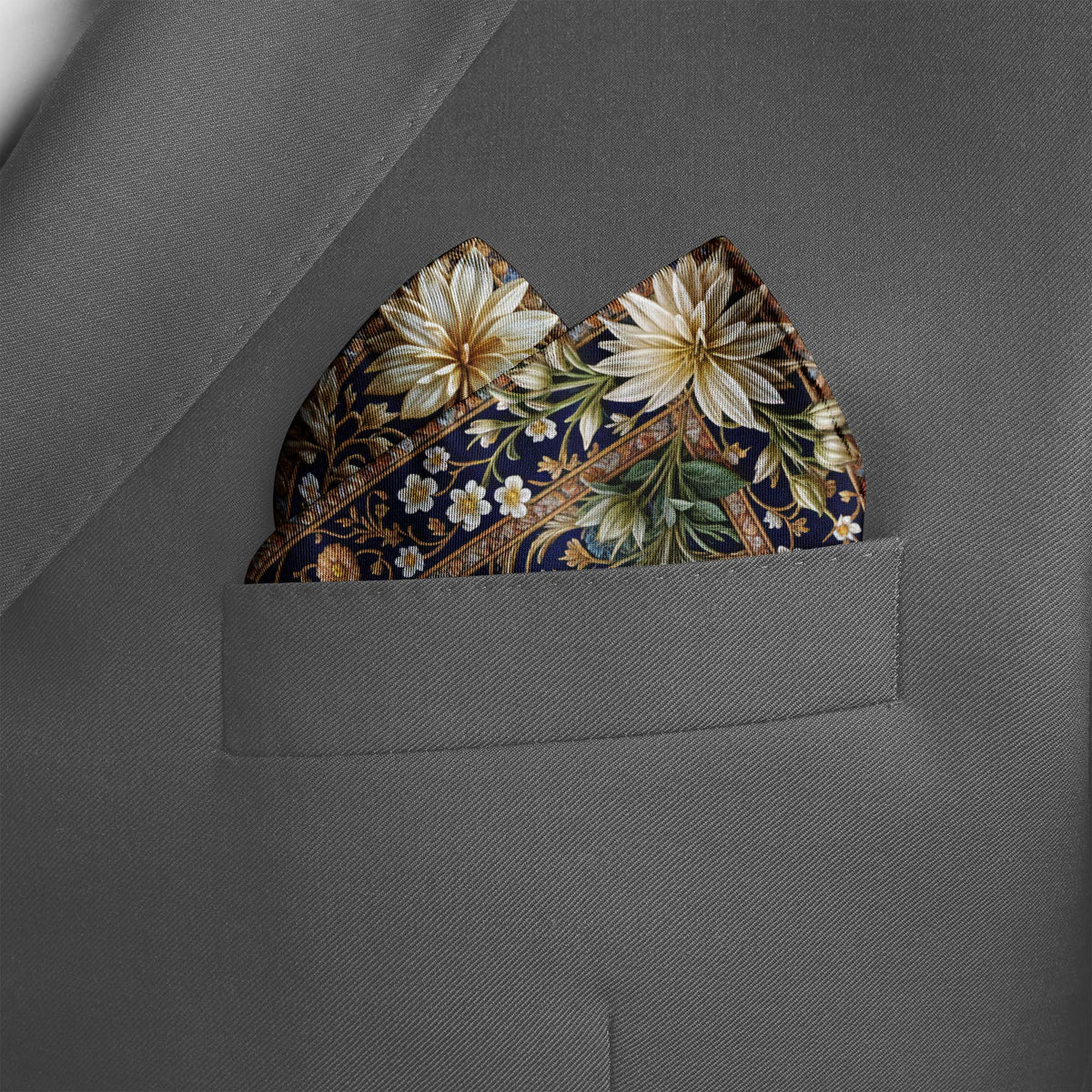 IVORY CRANE SILK POCKET SQUARE