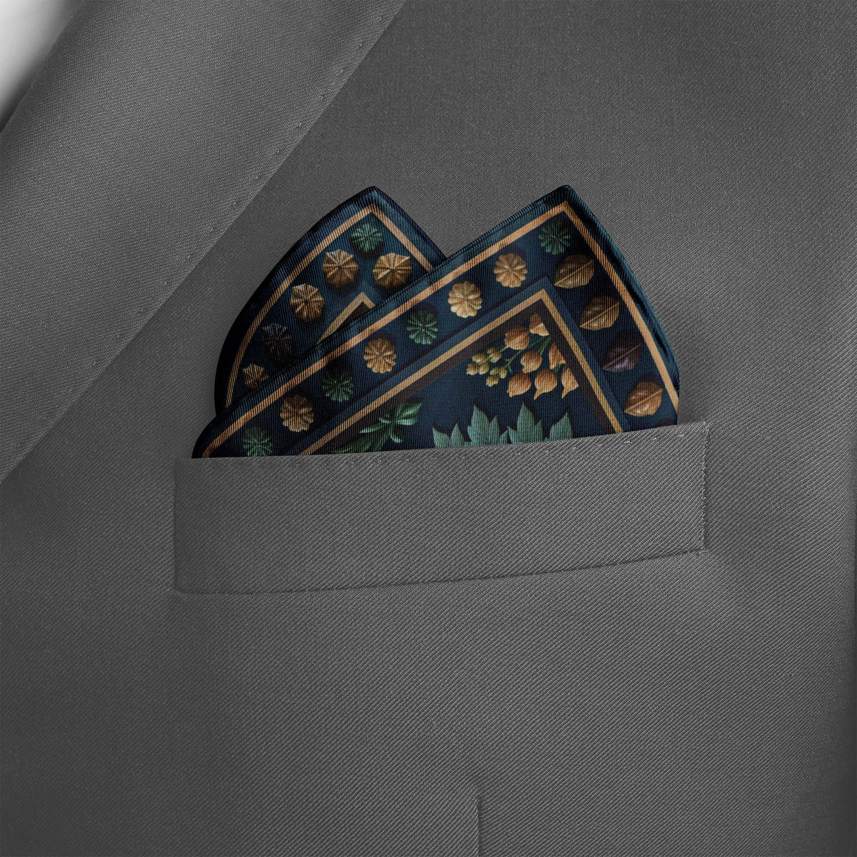 MIDNIGHT BOTANICA SILK POCKET SQUARE
