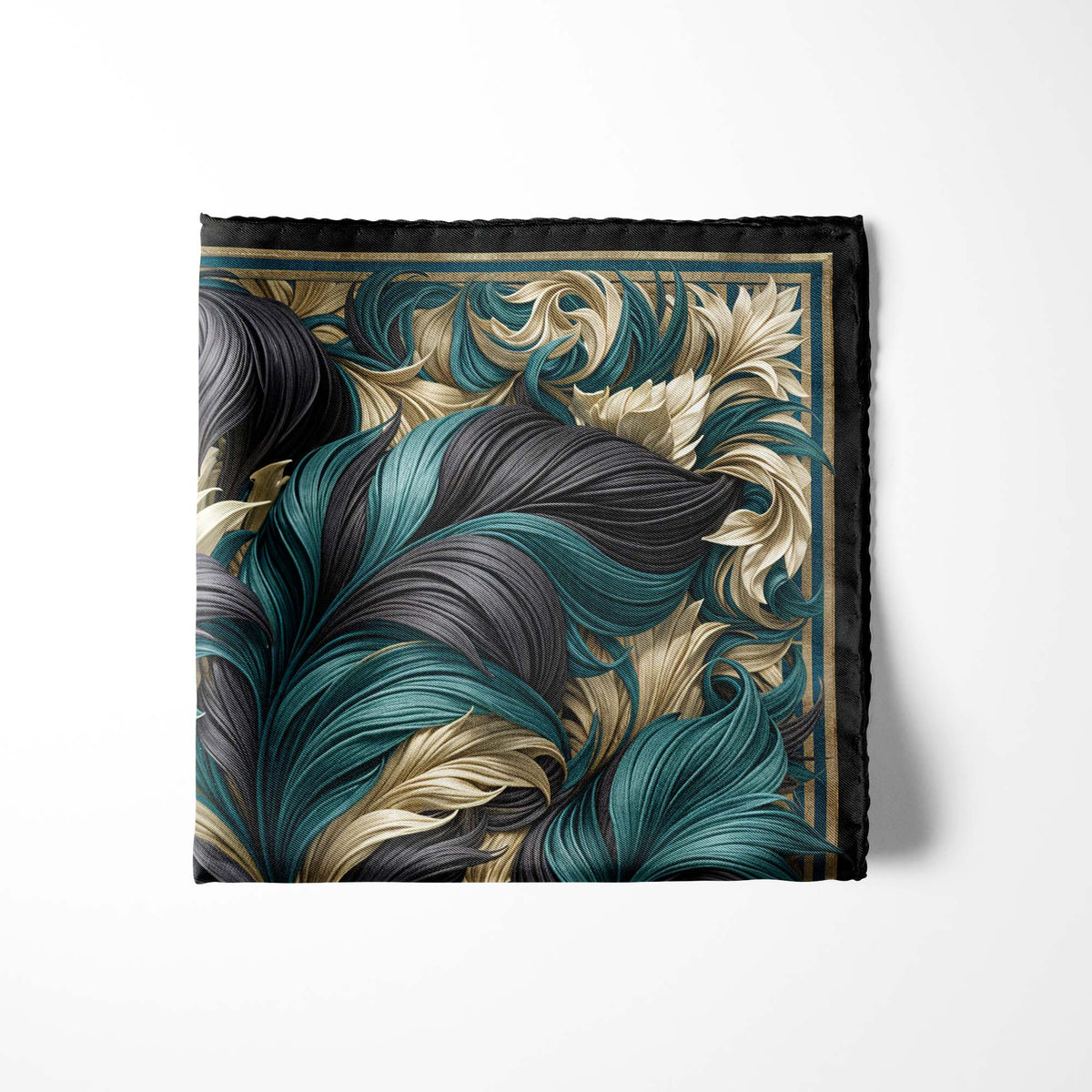 MIDNIGHT LEAVES SILK POCKET SQUARE