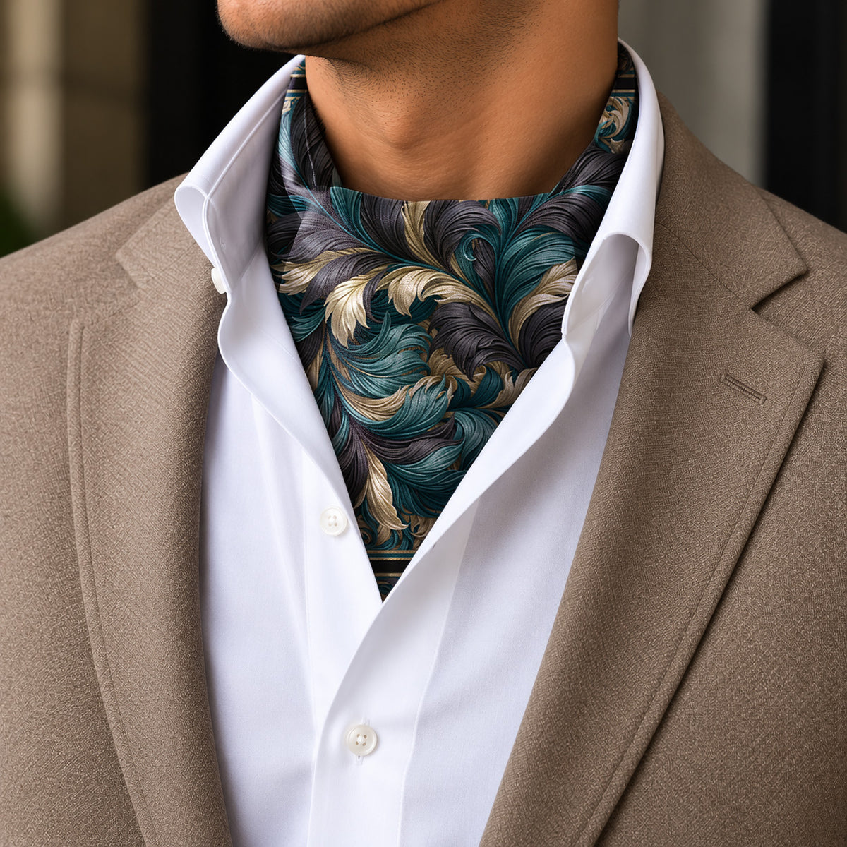 MIDNIGHT LEAVES SILK ASCOT – PREMIUM COLLECTION