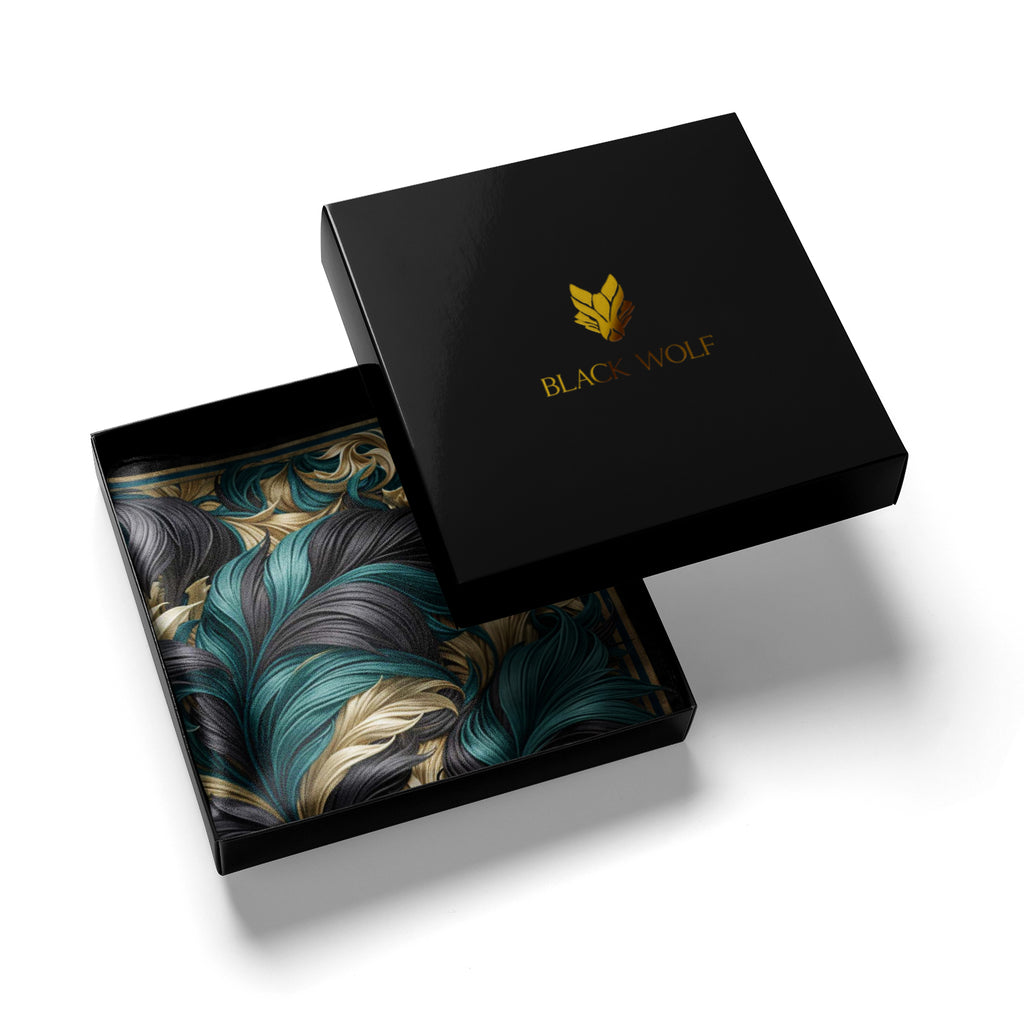 MIDNIGHT LEAVES SILK POCKET SQUARE