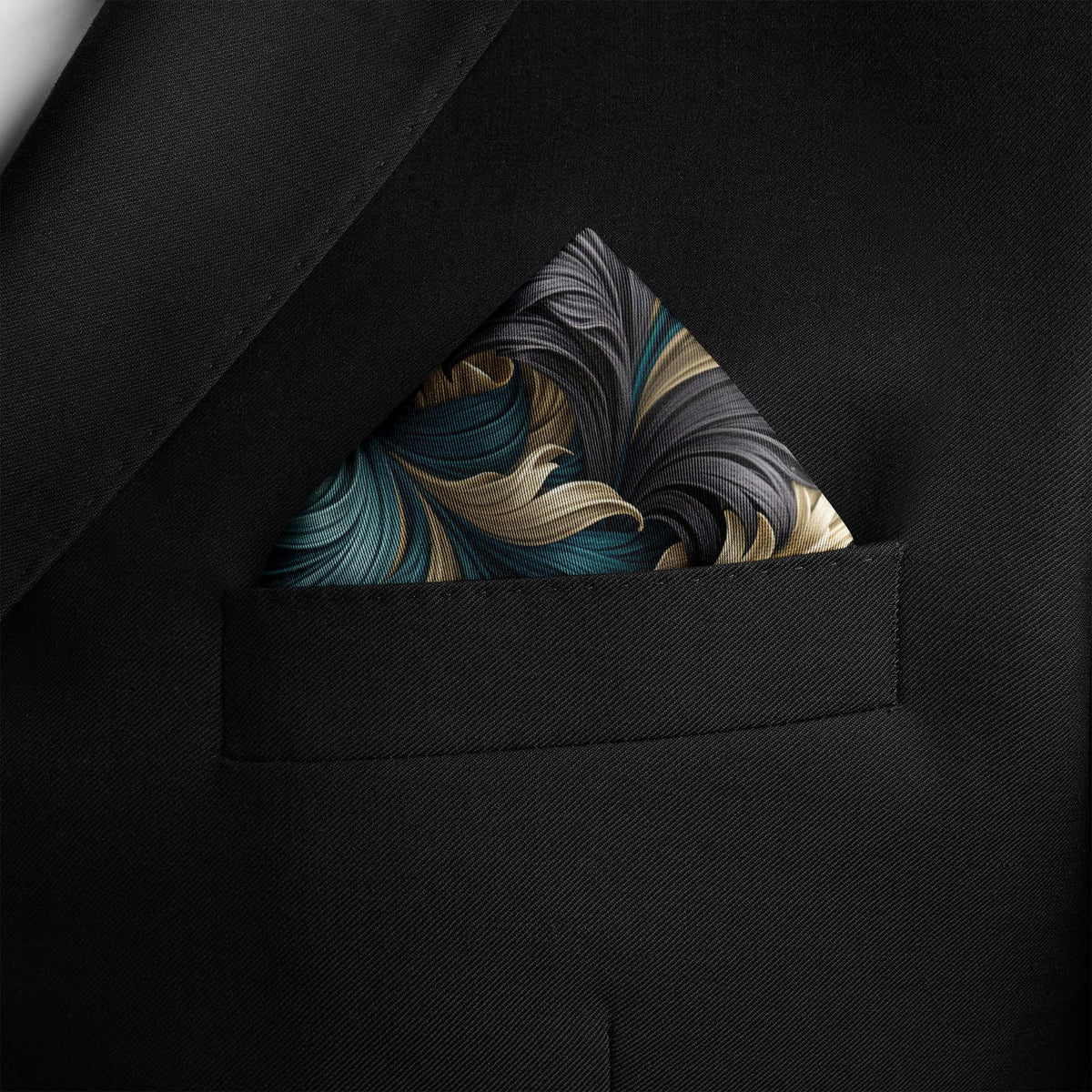 MIDNIGHT LEAVES SILK POCKET SQUARE