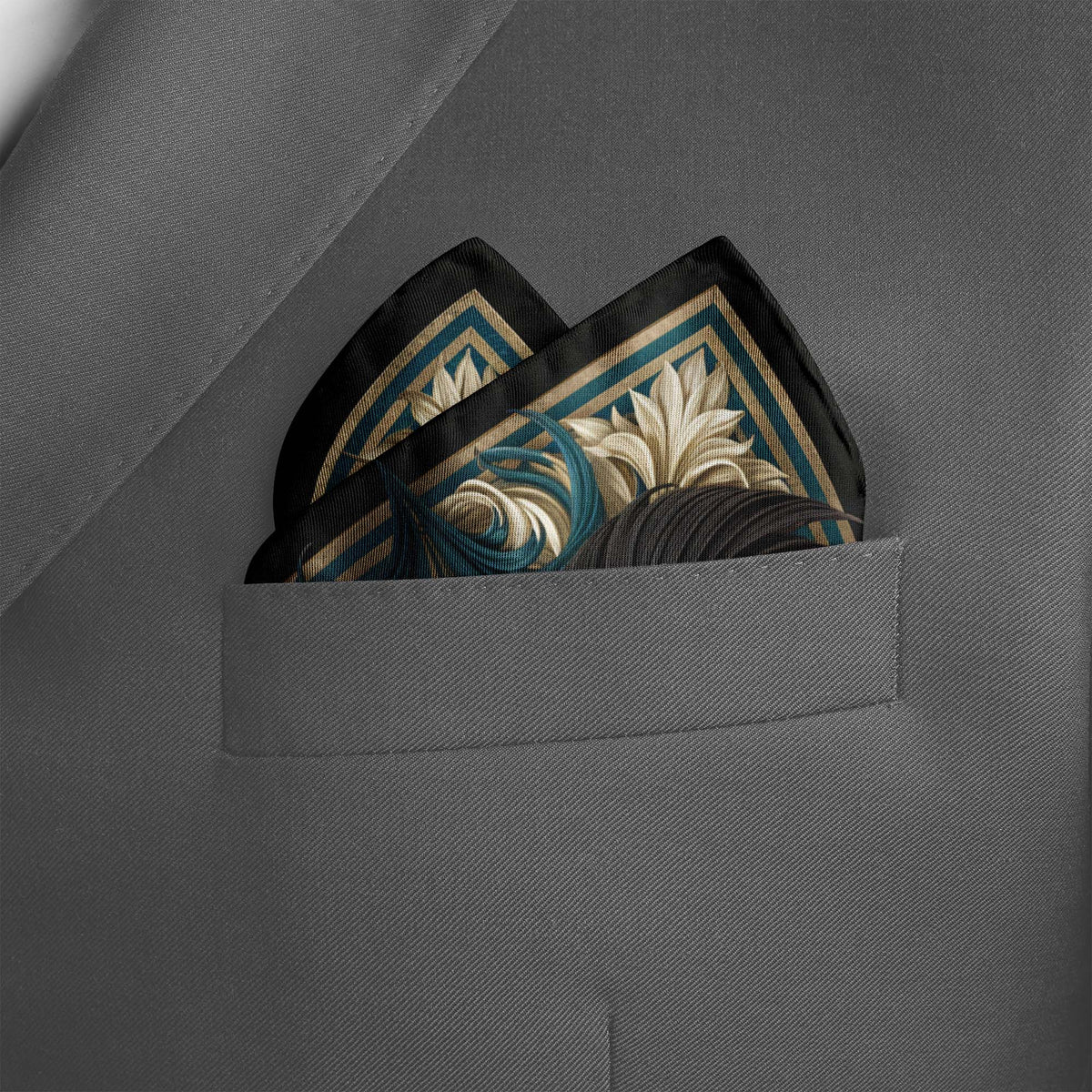 MIDNIGHT LEAVES SILK POCKET SQUARE