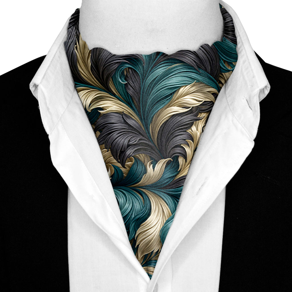 MIDNIGHT LEAVES SILK ASCOT – PREMIUM COLLECTION