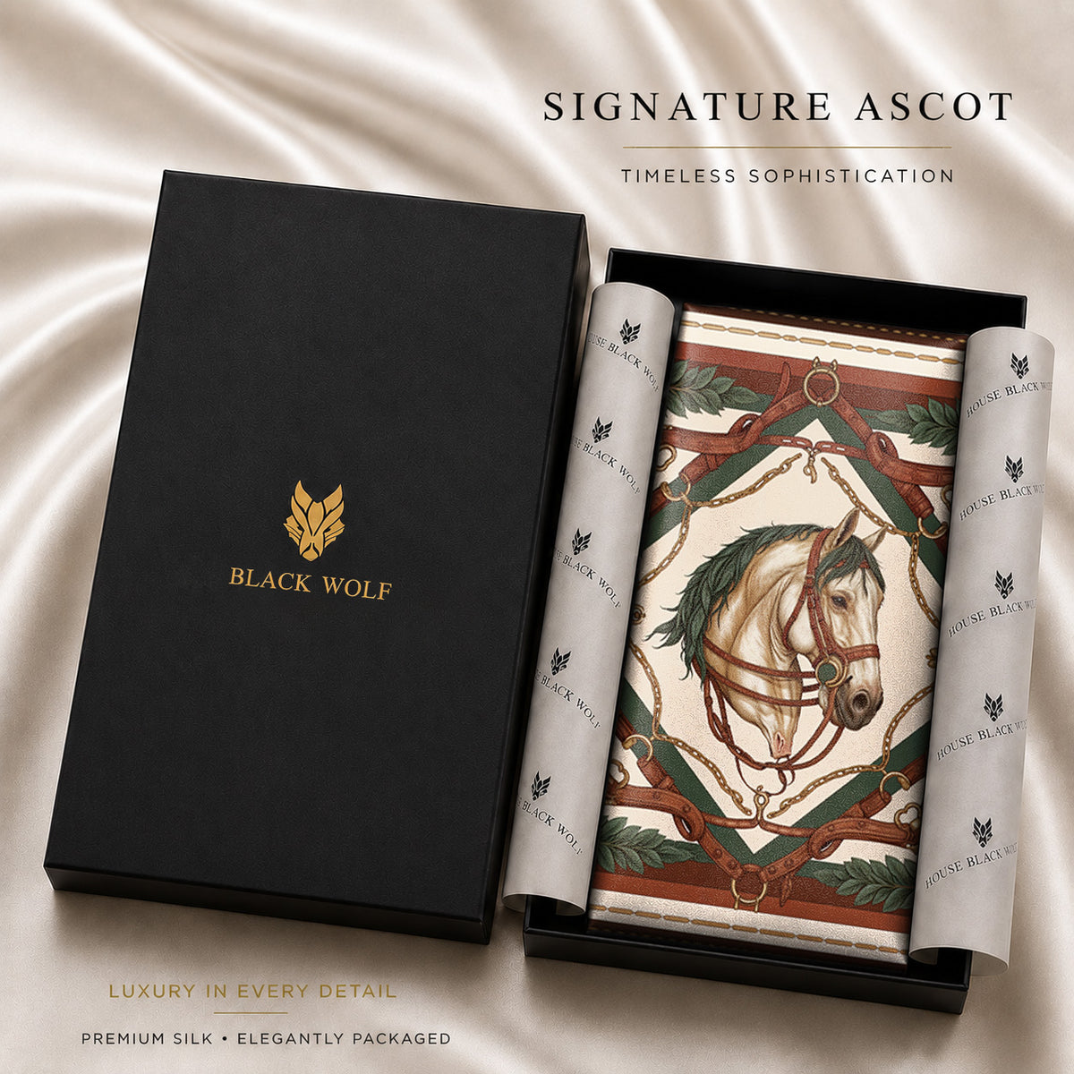 NOBLE SADDLE EMBLEM SILK ASCOT – PREMIUM COLLECTION