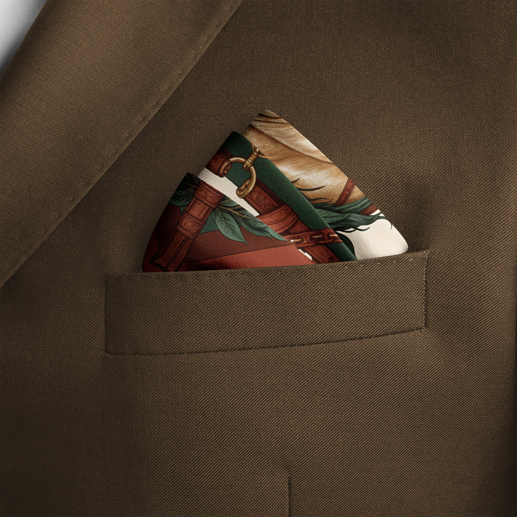 NOBLE SADDLE EMBLEM SILK POCKET SQUARE